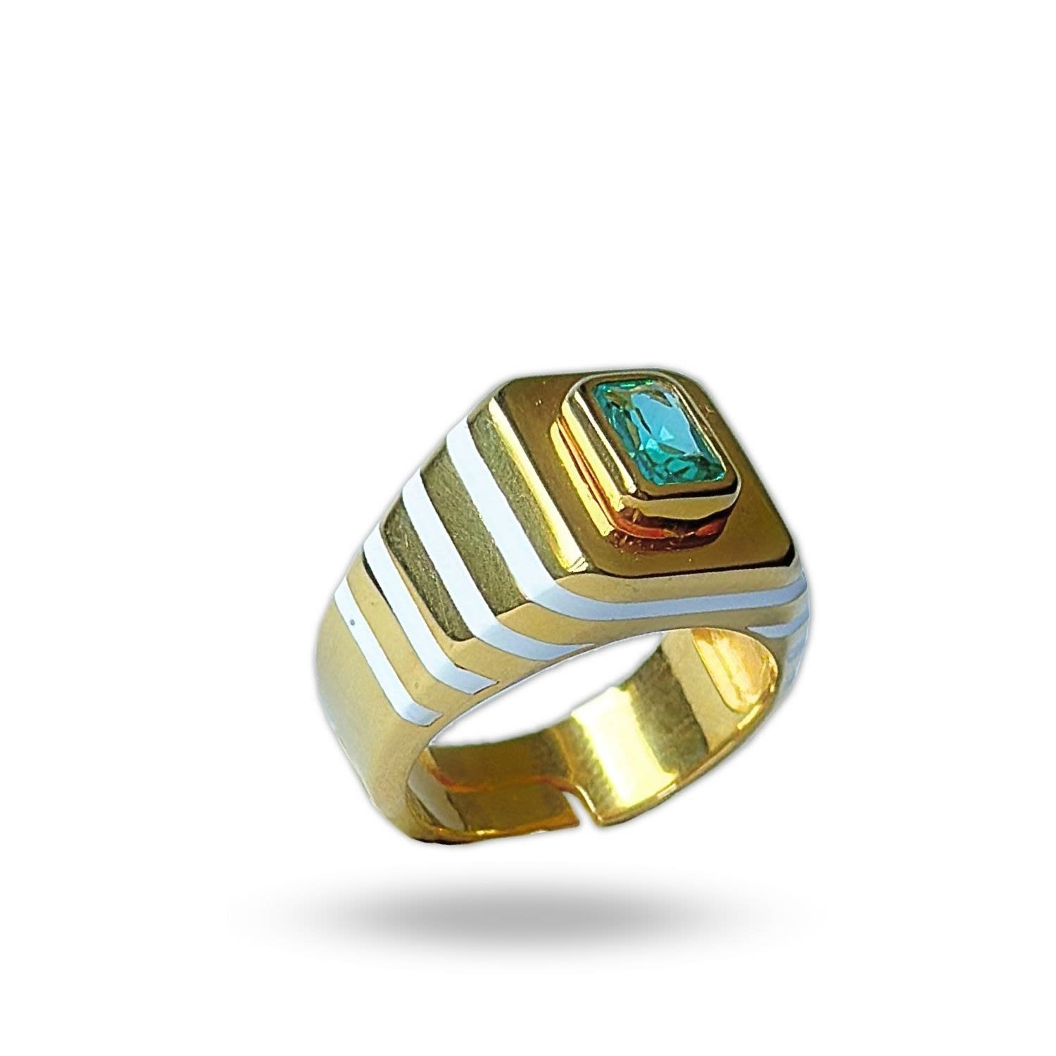 Women’s Octagon Green Stone Enamel Signet Ring Linya Jewellery