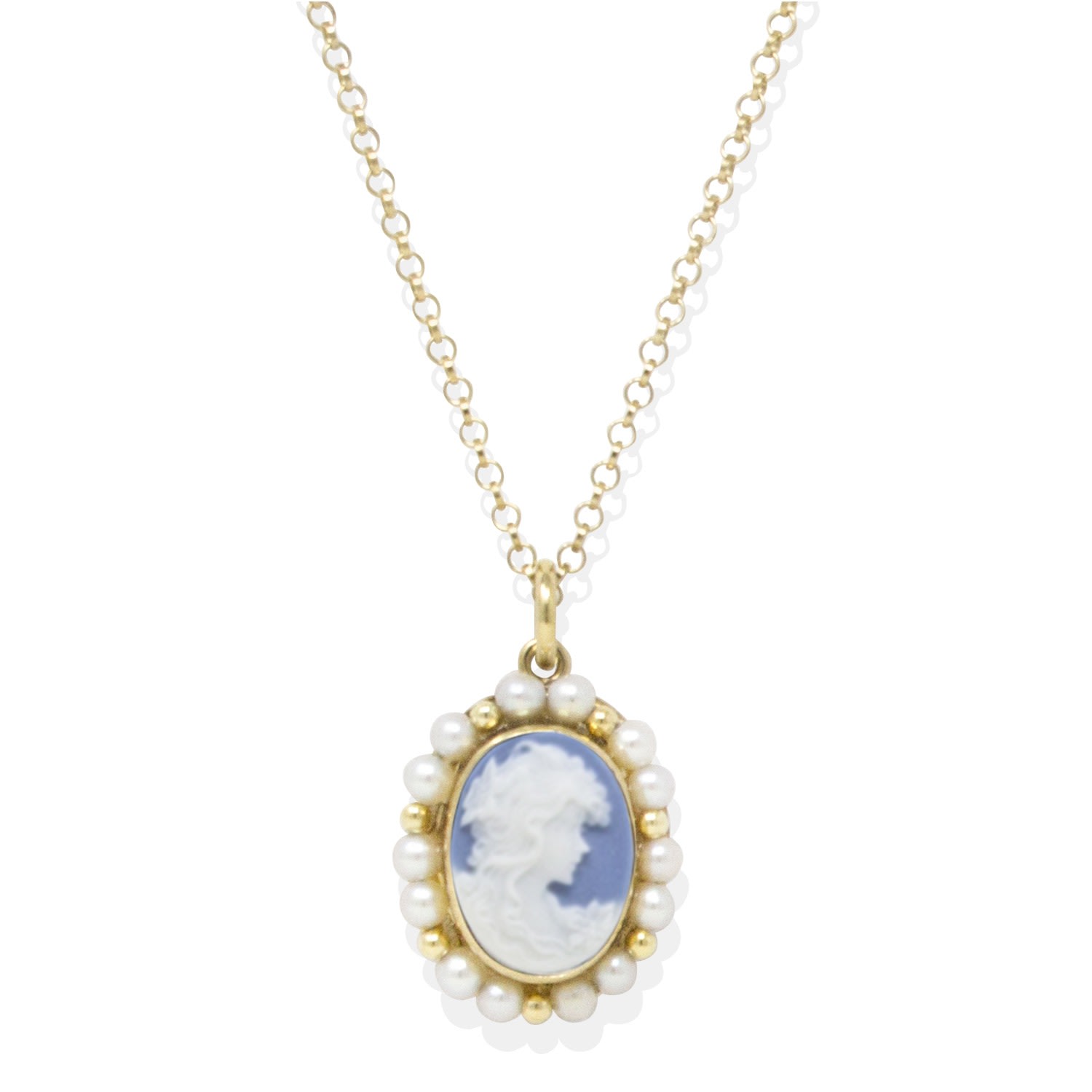 Women’s Gold / Blue Little Lovelies Gold-Plated Sky Blue Cameo Pearl Necklace Vintouch Italy