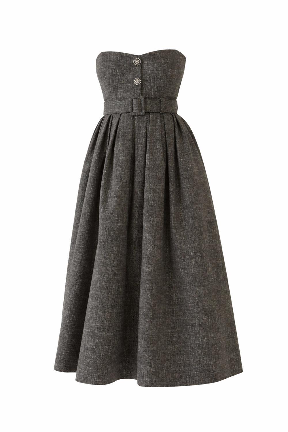 Women's Arlan Dress Strapless Belted Pleated Midi Dress