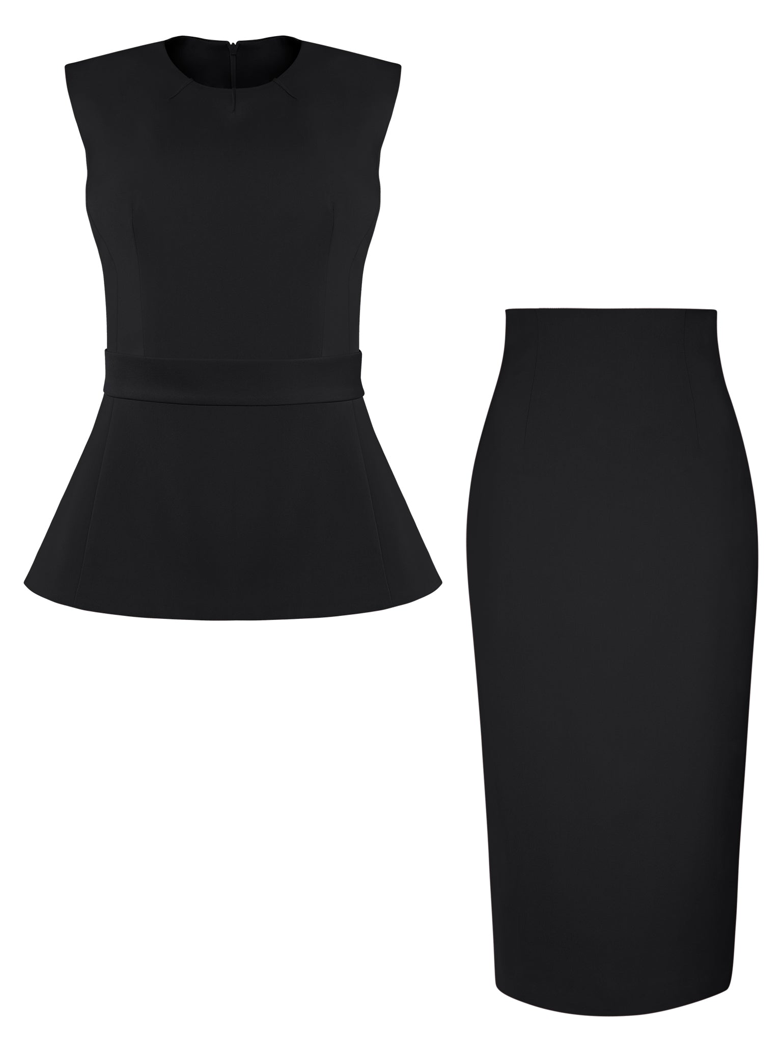 Tia Dorraine Sleeveless Top & Pencil Midi Skirt Set - Black In Black