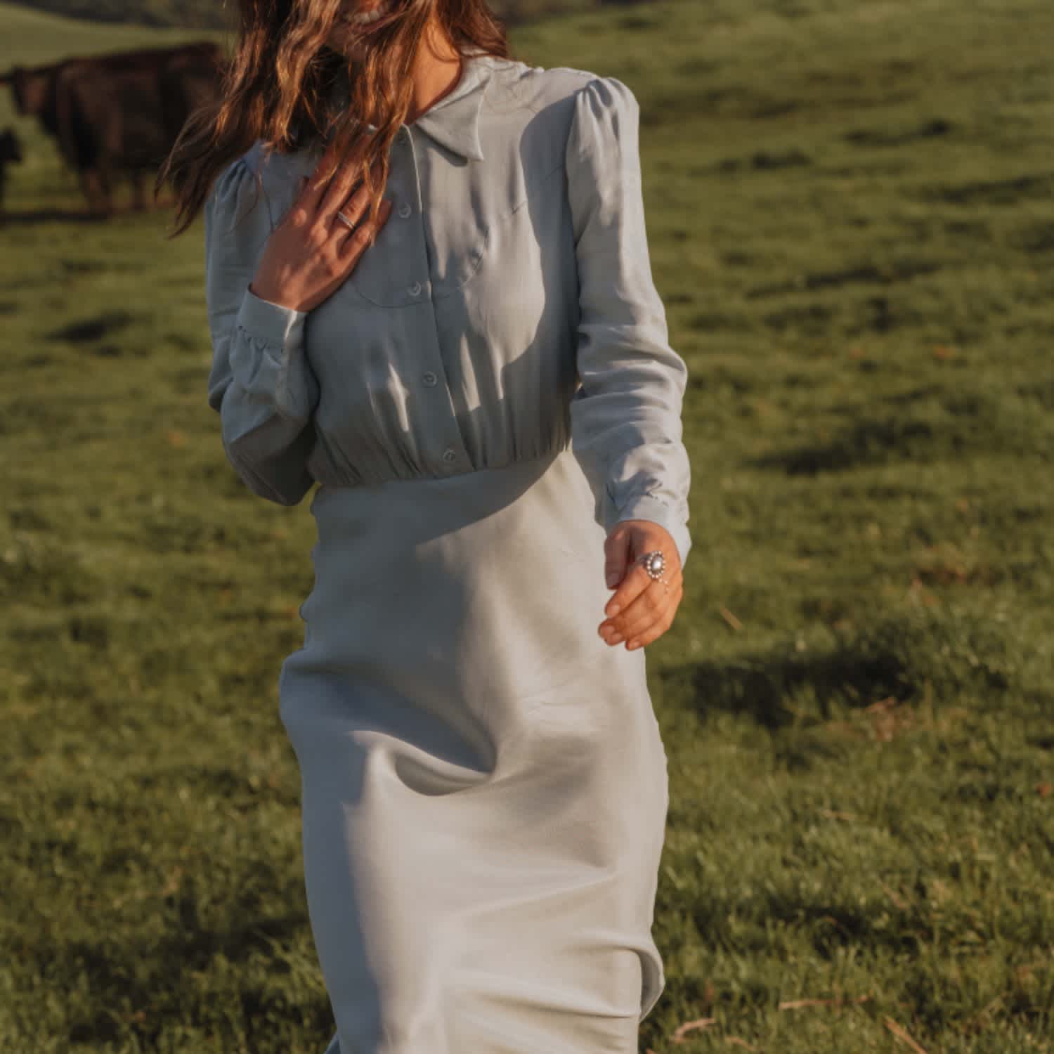 Folk Saint Dahlia Hazy Western Long Dress - Blue