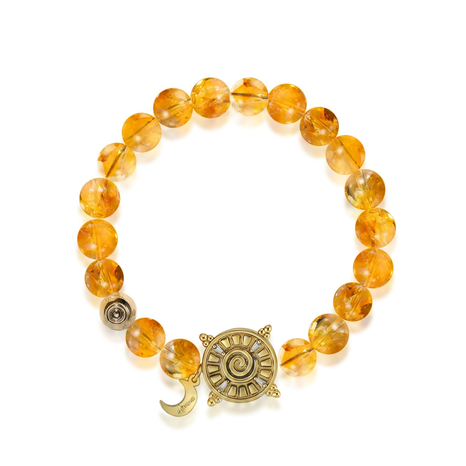 Aurozia Women's Gold / Yellow Three Charms Solar Meridian Gold Whitegold Plated Sundial And The Sun Crystal  In Gold