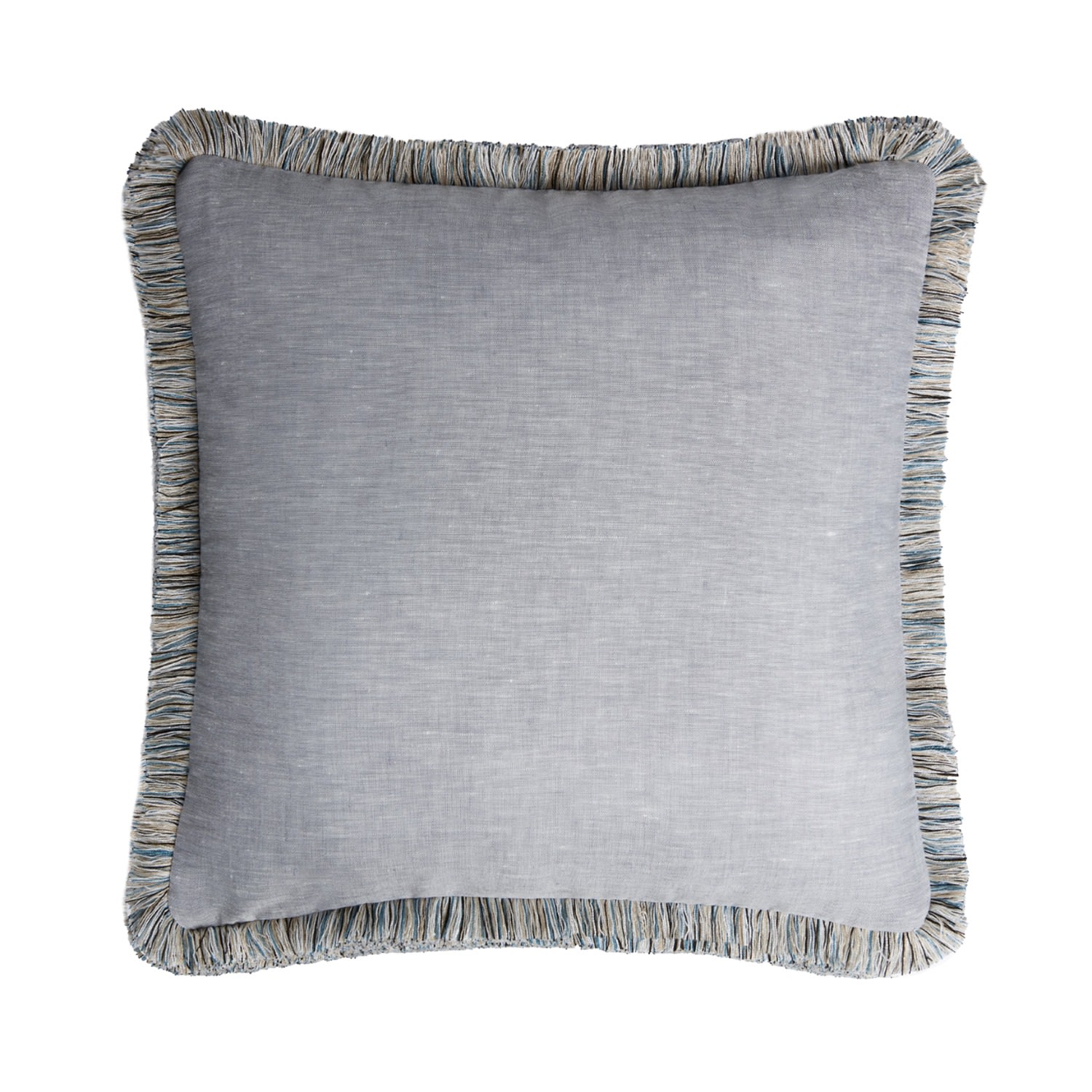 Capri Linen Pillow Grey With Multicolor Fringes Lo Decor