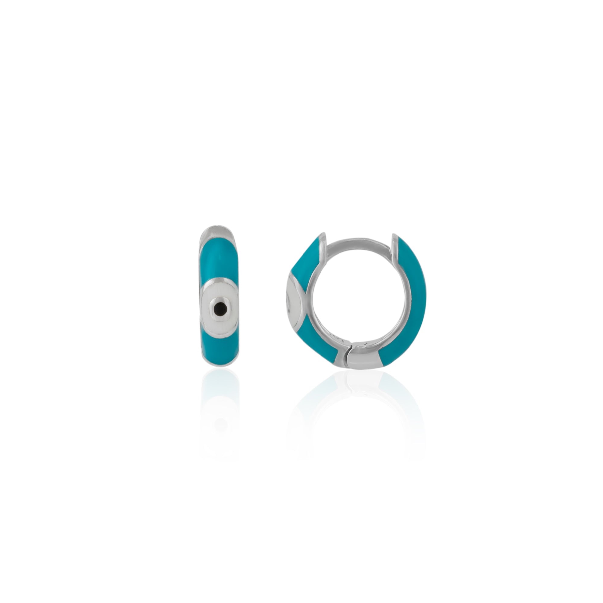 Women’s Blue / Silver Turqouise Enamelled Jewelled Eye Sterling Silver Huggie Hoop Earring Spero London