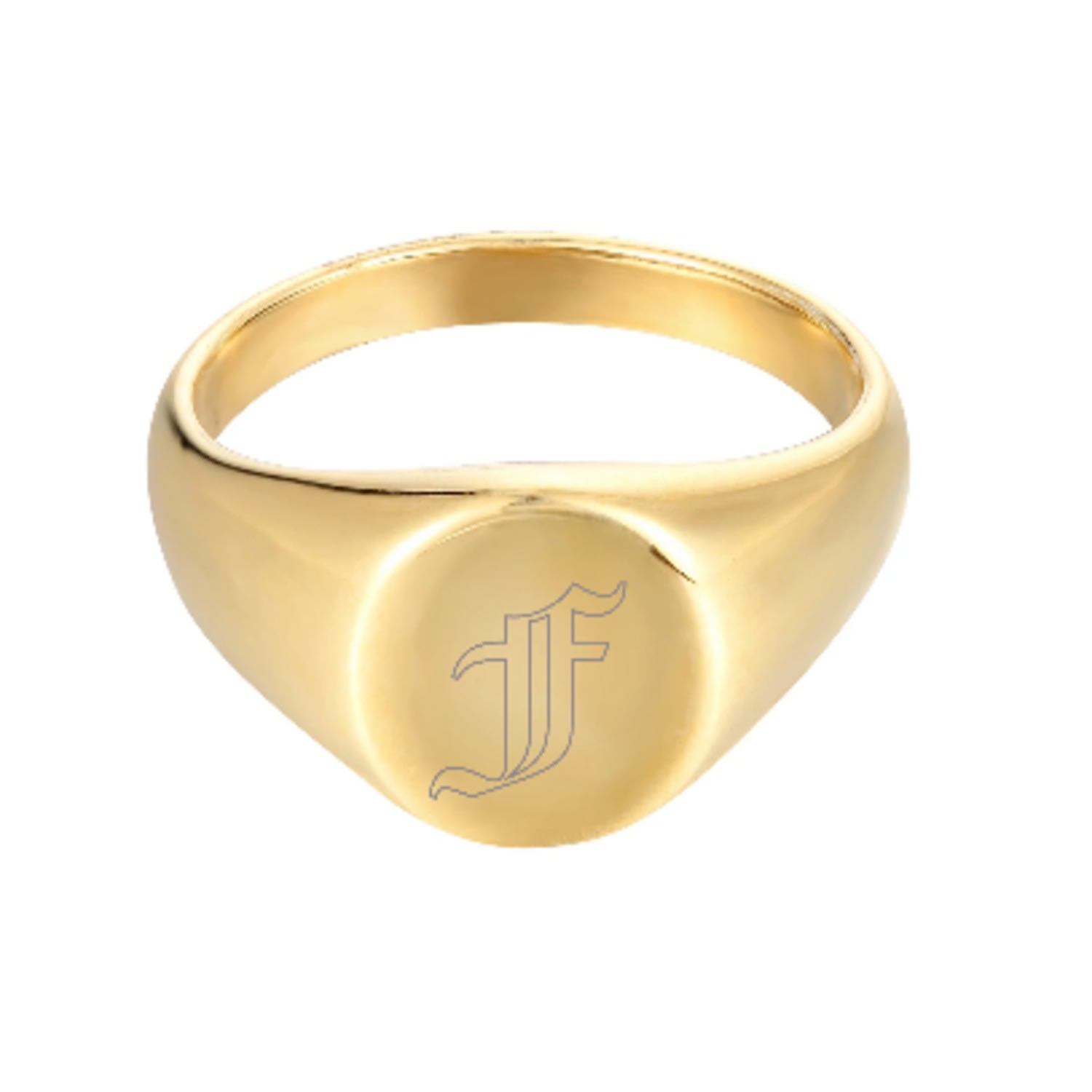 Women’s 22Ct Gold Vermeil Old English Engraved Initial Rounded Signet Ring - Letter F Seol + Gold