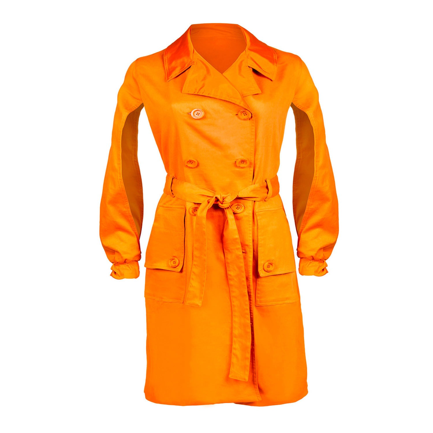 Balletto Athleisure Couture Women's Yellow / Orange Split Sleeve Trench Coat  Mandarini