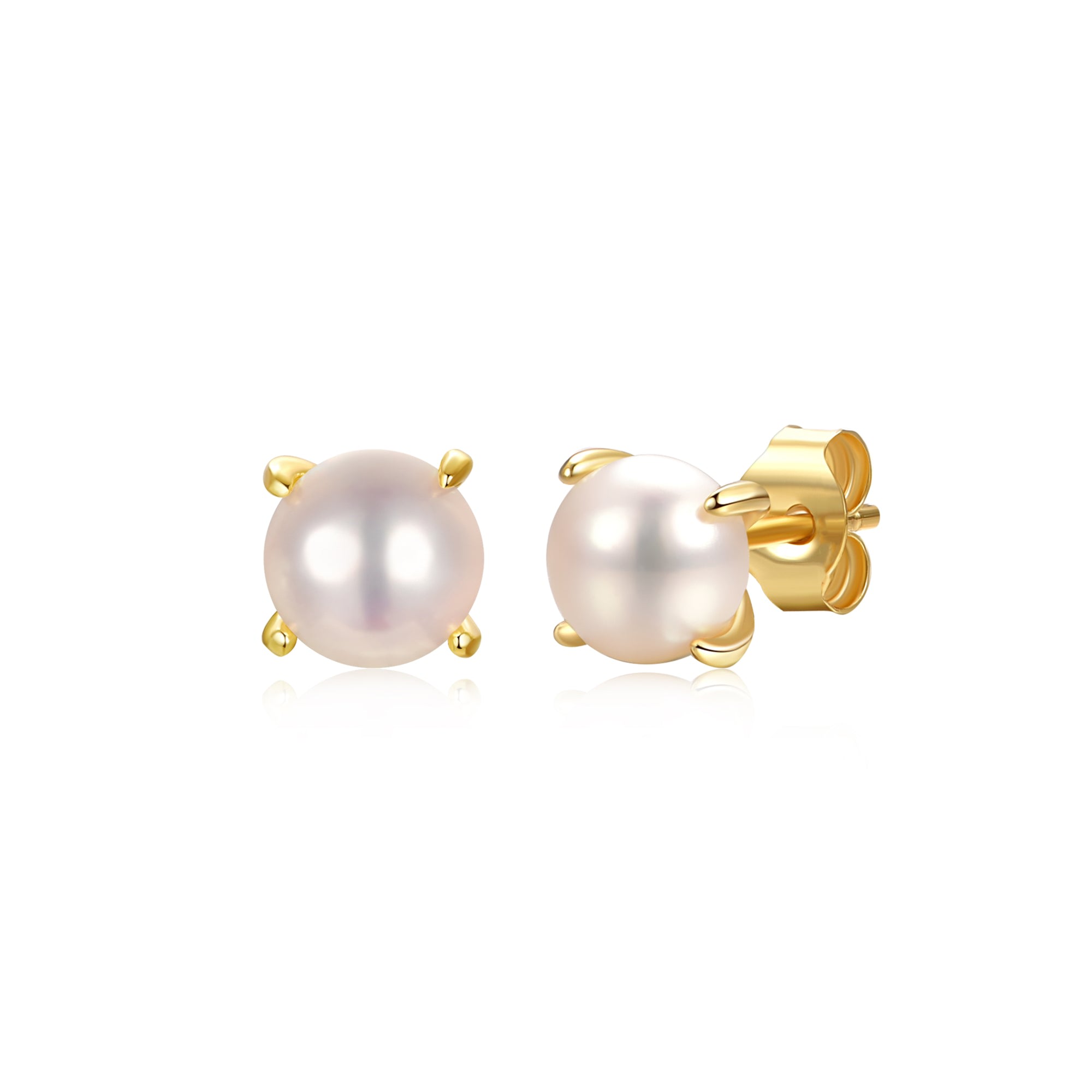 Women’s Gold / White Delphine Freshwater Pearl Solitaire Stud Earrings Genevive Jewelry