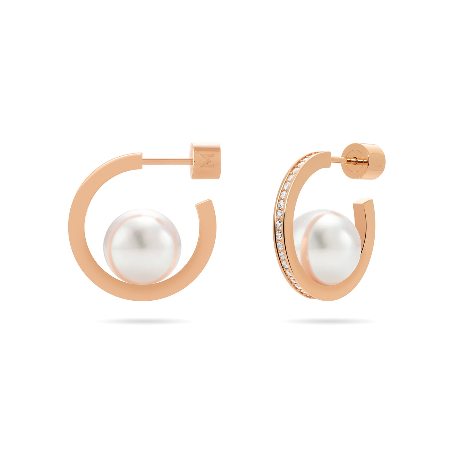 Women’s Pearl Open Hoop Earrings - Rose Gold, Ten Millimeter Pearl Meulien