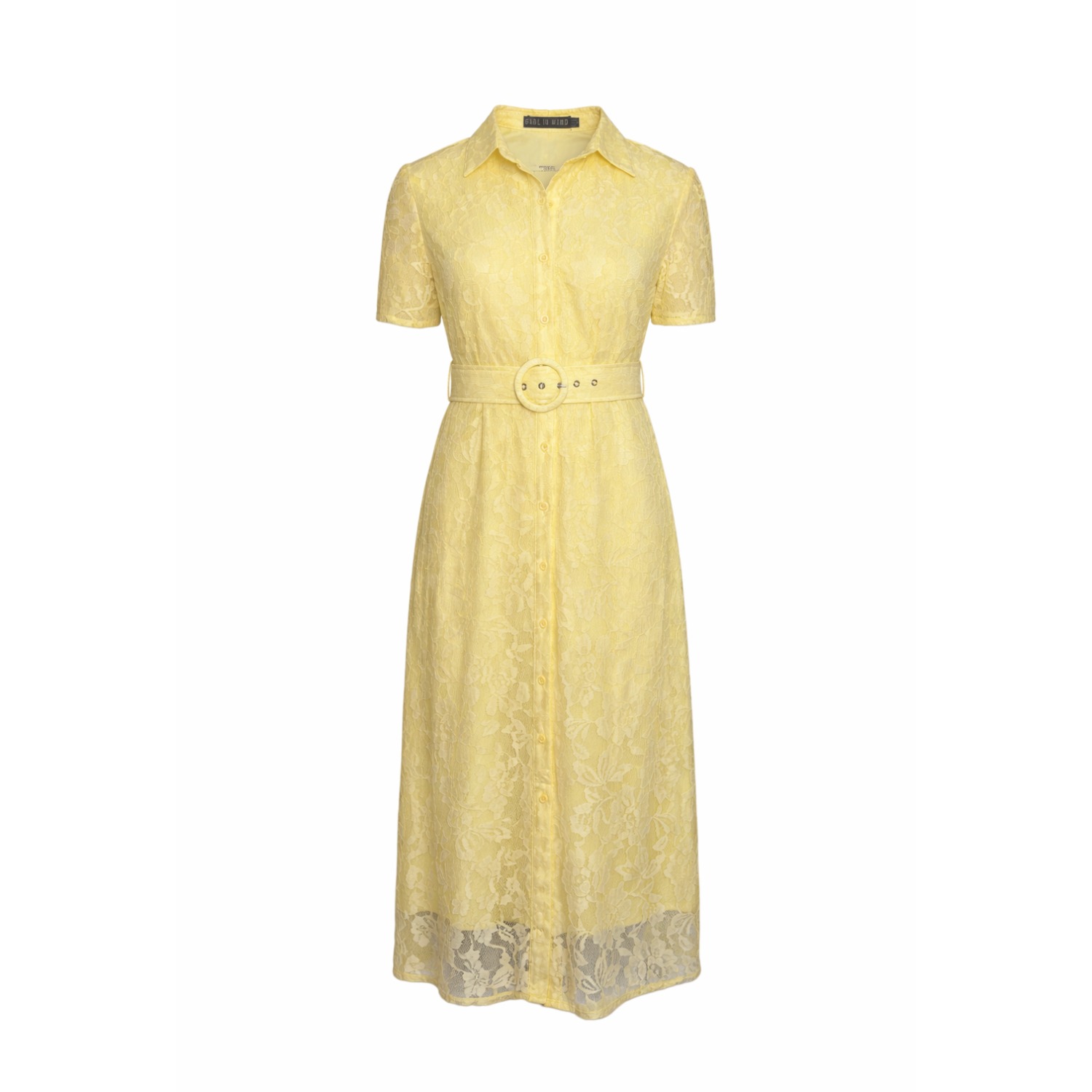 knee length dresses for ladies Girl In Mind Tansy Short Sleeve Lace Yellow Midi Dress – Love My Apparel main image 0