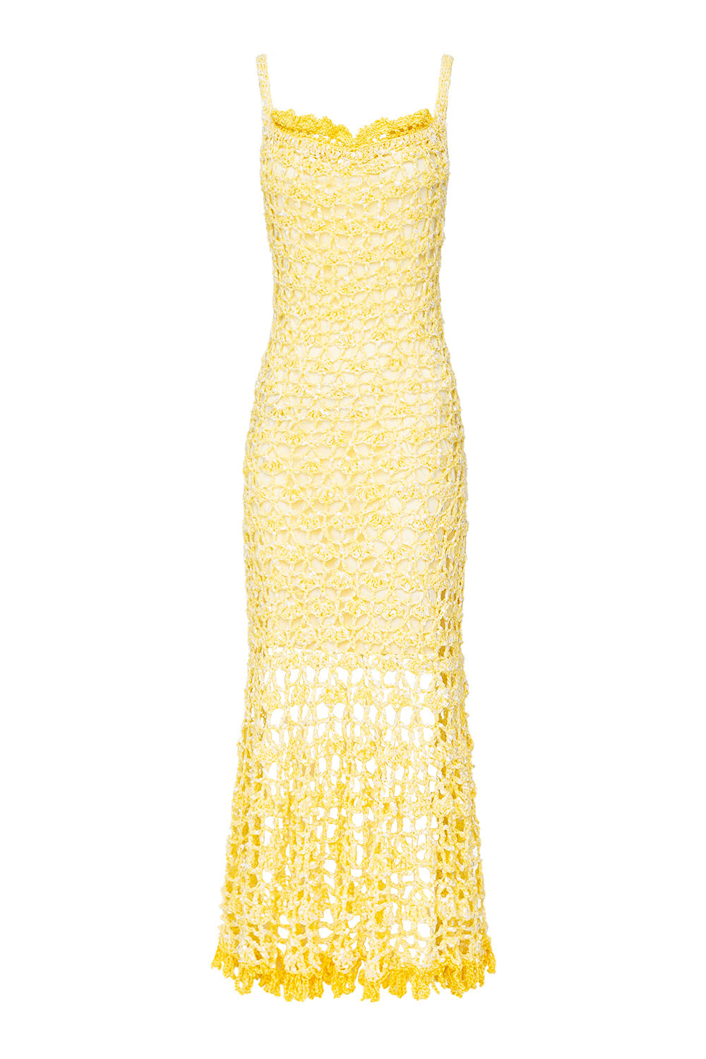 Andreeva Women's Butter Yellow Chrysanthemum Midi Handmade Crochet Dress In Yellow