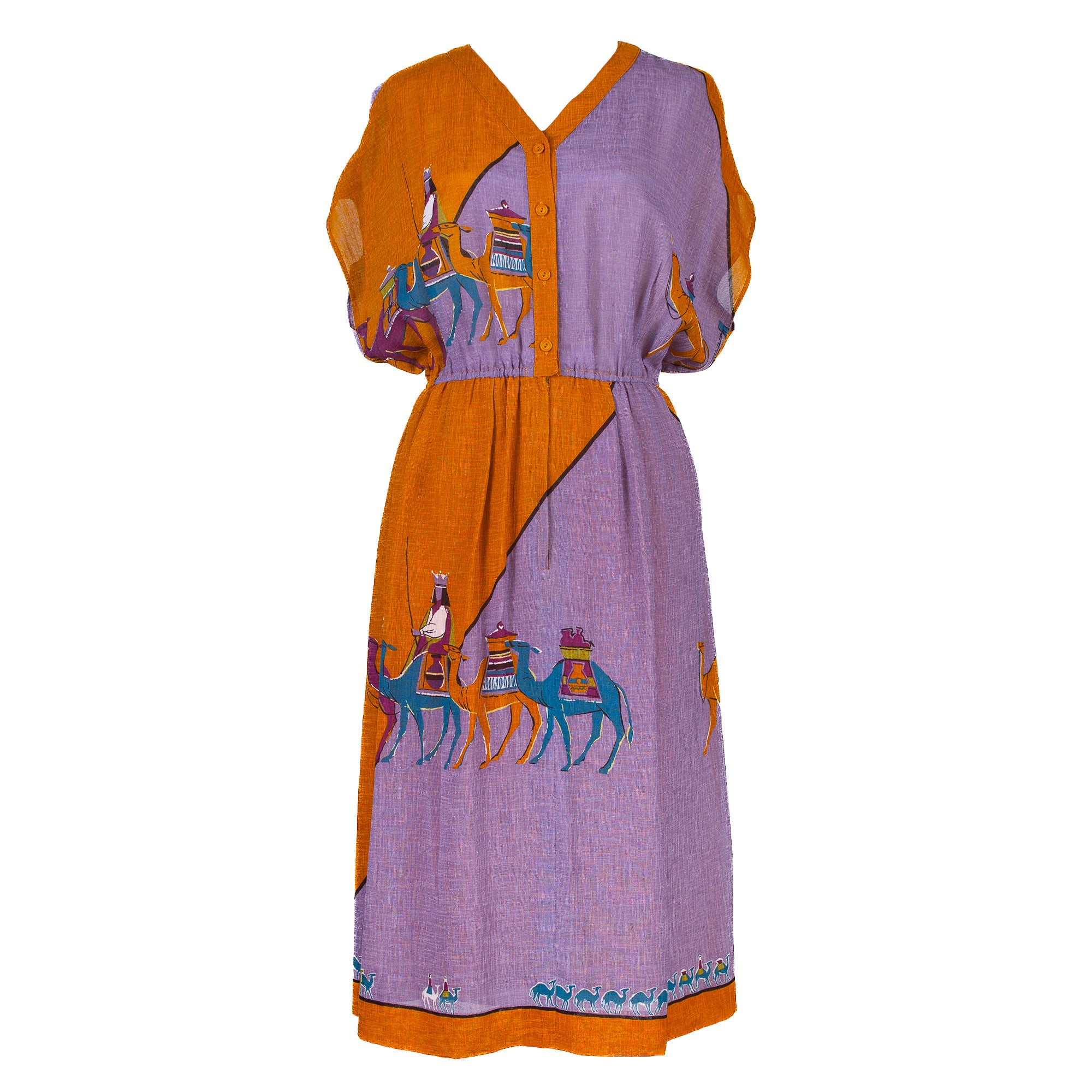 Sugar Cream Vintage Women's Vintage Abstract Camel Polyester Dress In Beige
