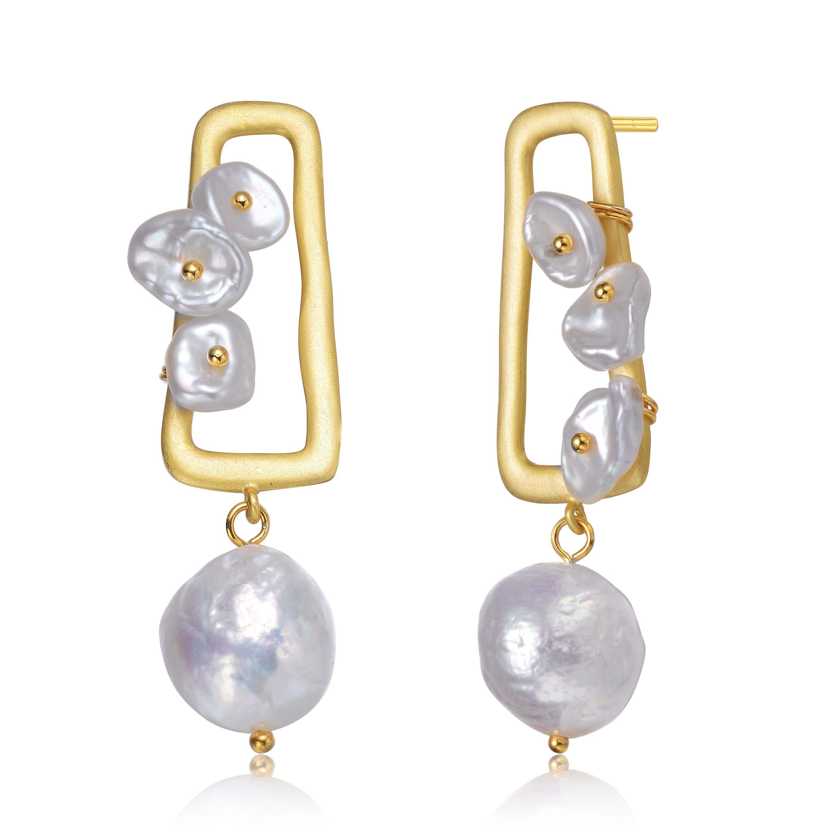 Women’s Gold / White Sterling Silver Gold Plated Freshwater Pearl Drop Earrings Genevive Jewelry