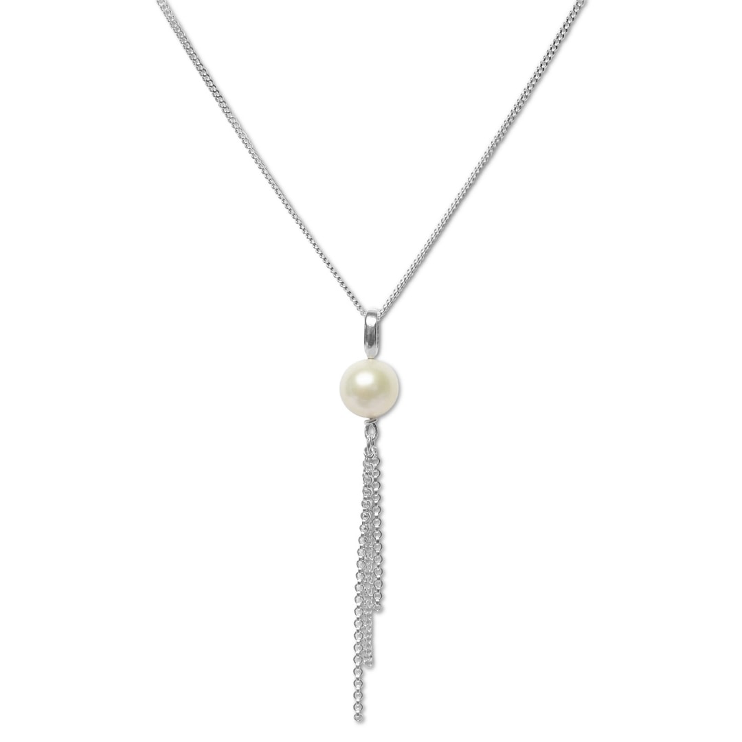 Women’s Silver Perle White Fresh Water Pearl & Chain Necklace Fv Jewellery