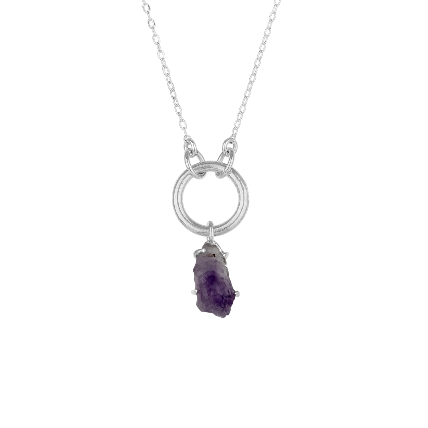 Mejoma Women's Raw Amethyst Gemstone Pendant Chain Link Silver Necklace