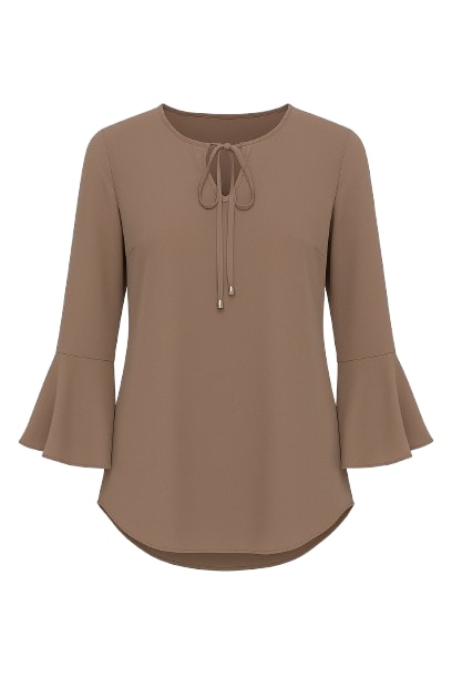Conquista Women's Iron Brown Flounce Sleeve Top By  In Brown