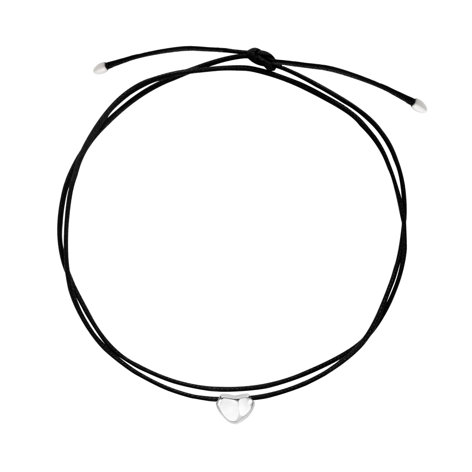 Dower & Hall Women's Silver / Black Mini Puff Heart Cord Necklace In Sterling Silver