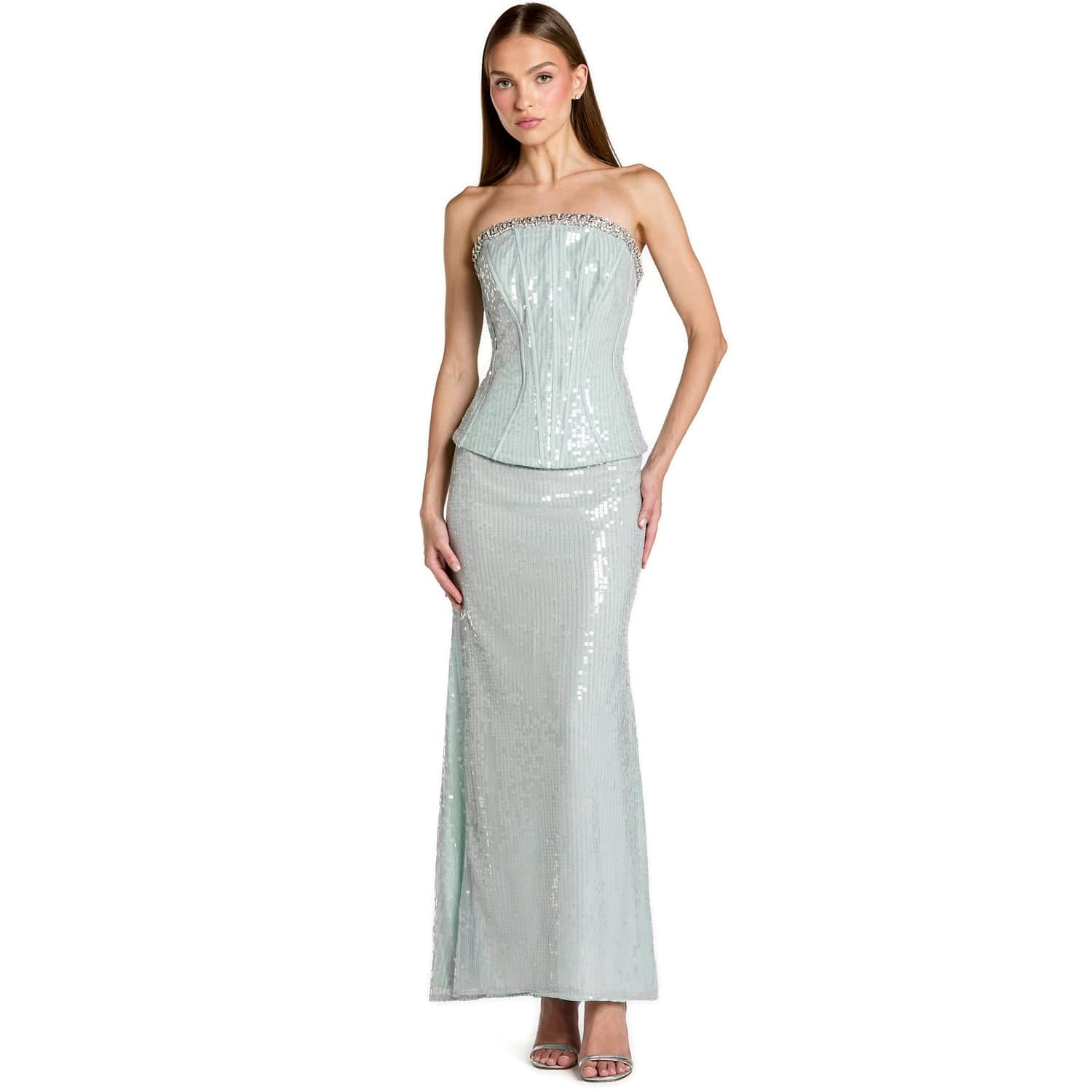 silver sequin peplum dress Sequin Peplum Corset Maxi Dress Silver