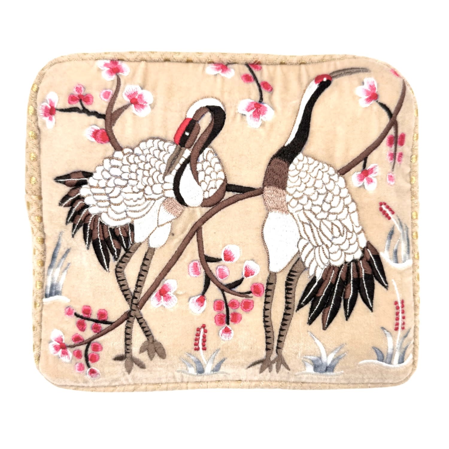Aeka Boho Woman Women's Gold / Neutrals The River Luxe Pouch - Butter Cream - Quilted Embroidered Velvet Pouch