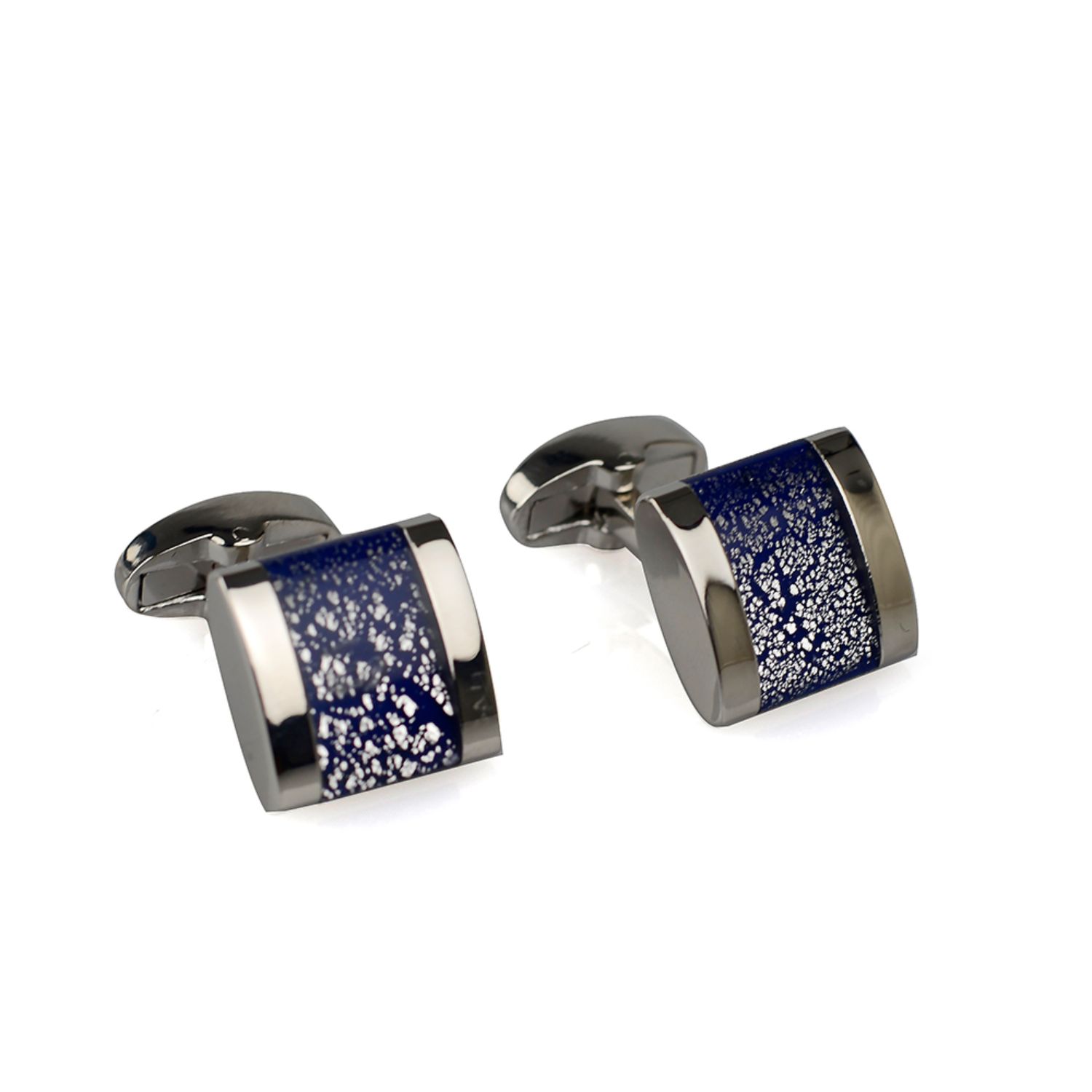 David Wej Men's Blue / Silver Square Glittering Cufflinks - Silver & Blue In Multi