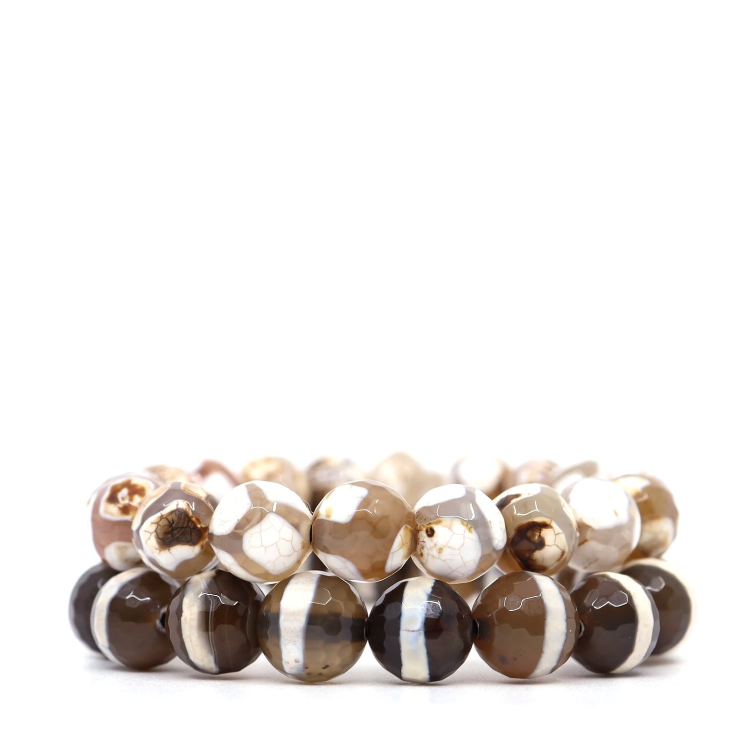 Shar Oke Men's Brown / White Brown Tibetan Agates Bracelet Set In Multi