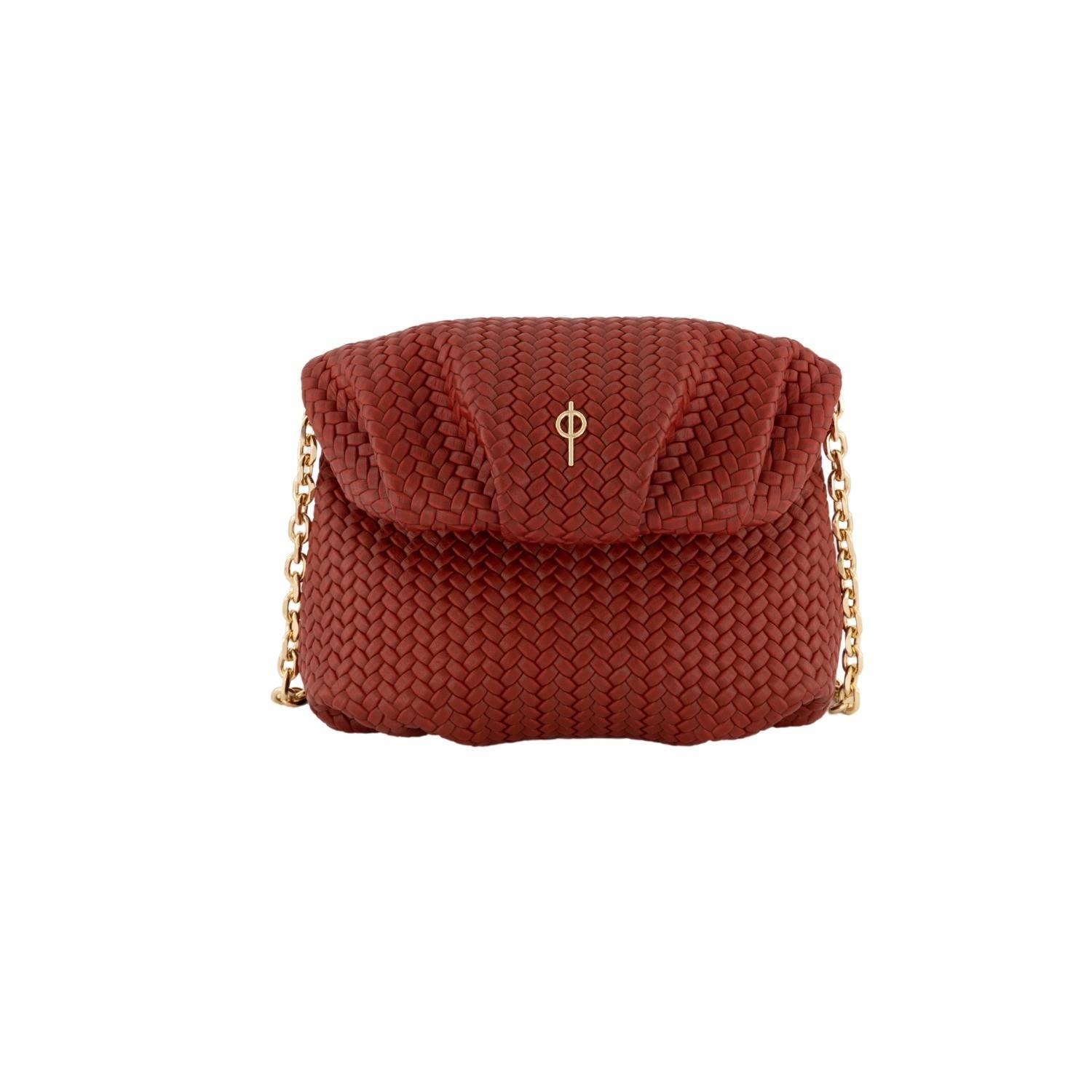 Women's Braid Print Baby Leda Red - Leather Crossbody | Otrera