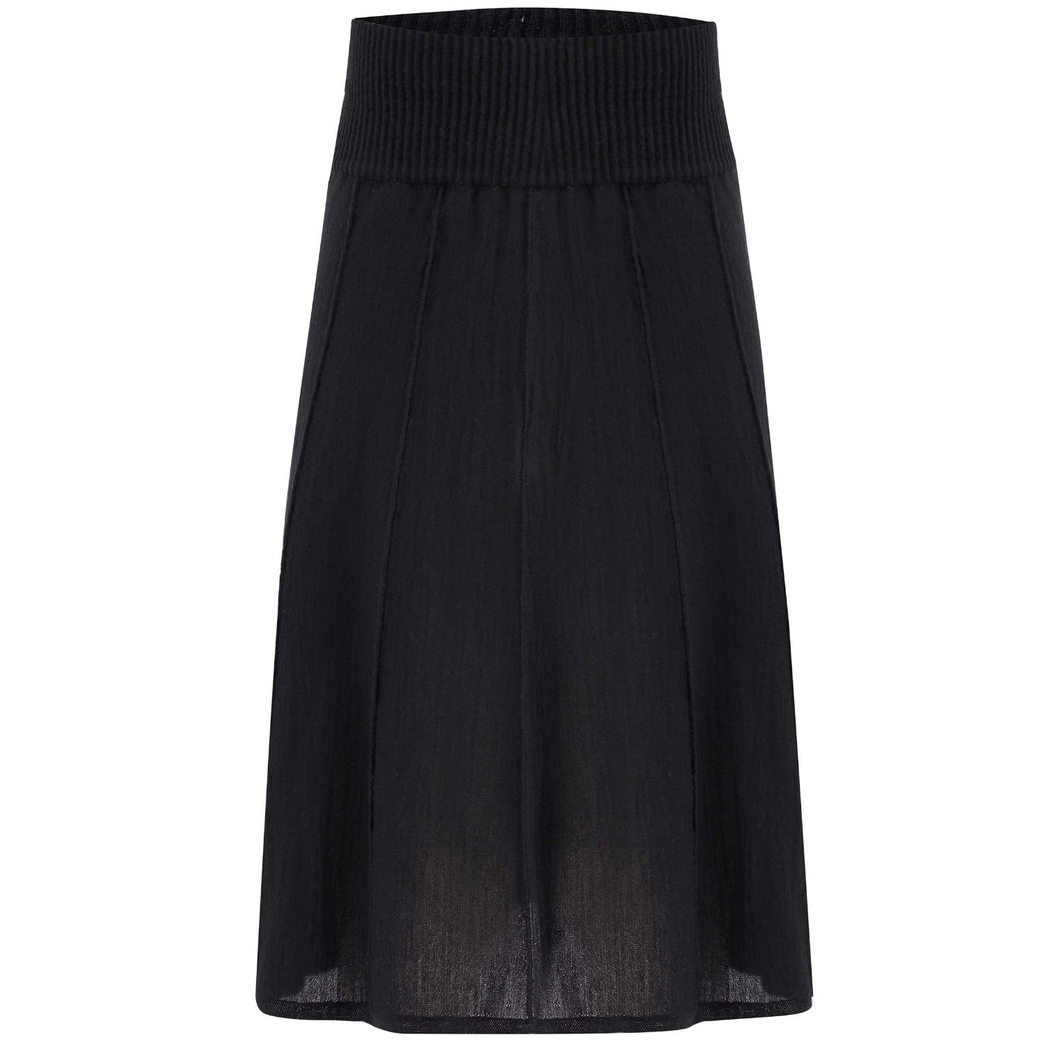 PERALUNA WOMEN'S HIGH WAIST 3D VERTICAL STRIPED BELOW KNEE KNITWEAR SKIRT - BLACK