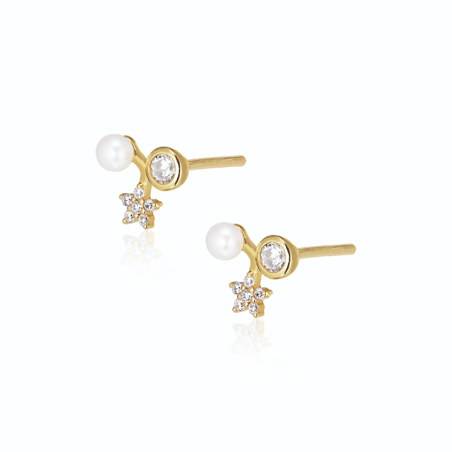 Alura Copenhagen Jewellery Women's Gold Eclipse Earrings With Pearl & Zircons In Gold
