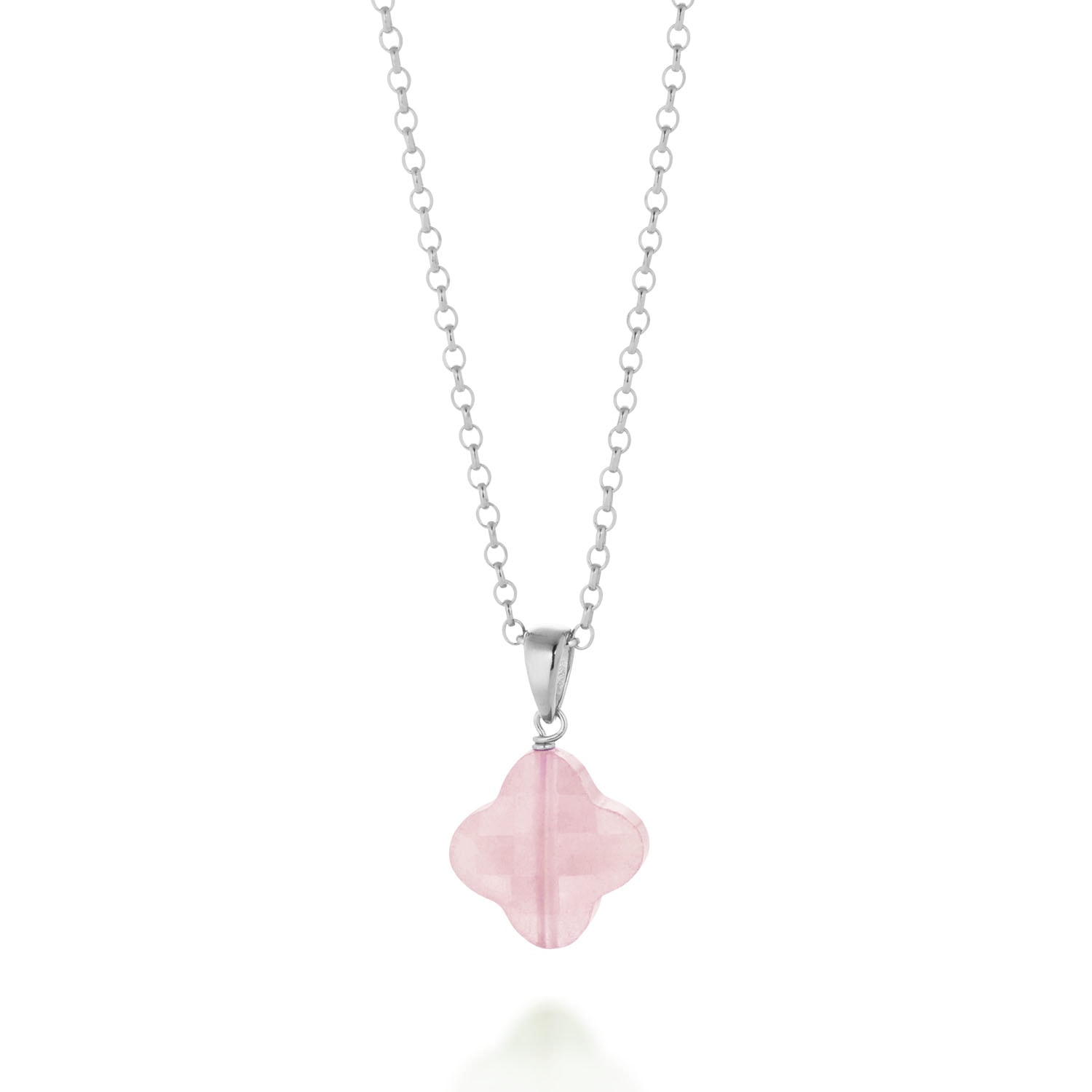 Nellou Jewellery Women's Pink / Purple / Silver Rose Quartz Gem Clover Necklace Sterling Silver
