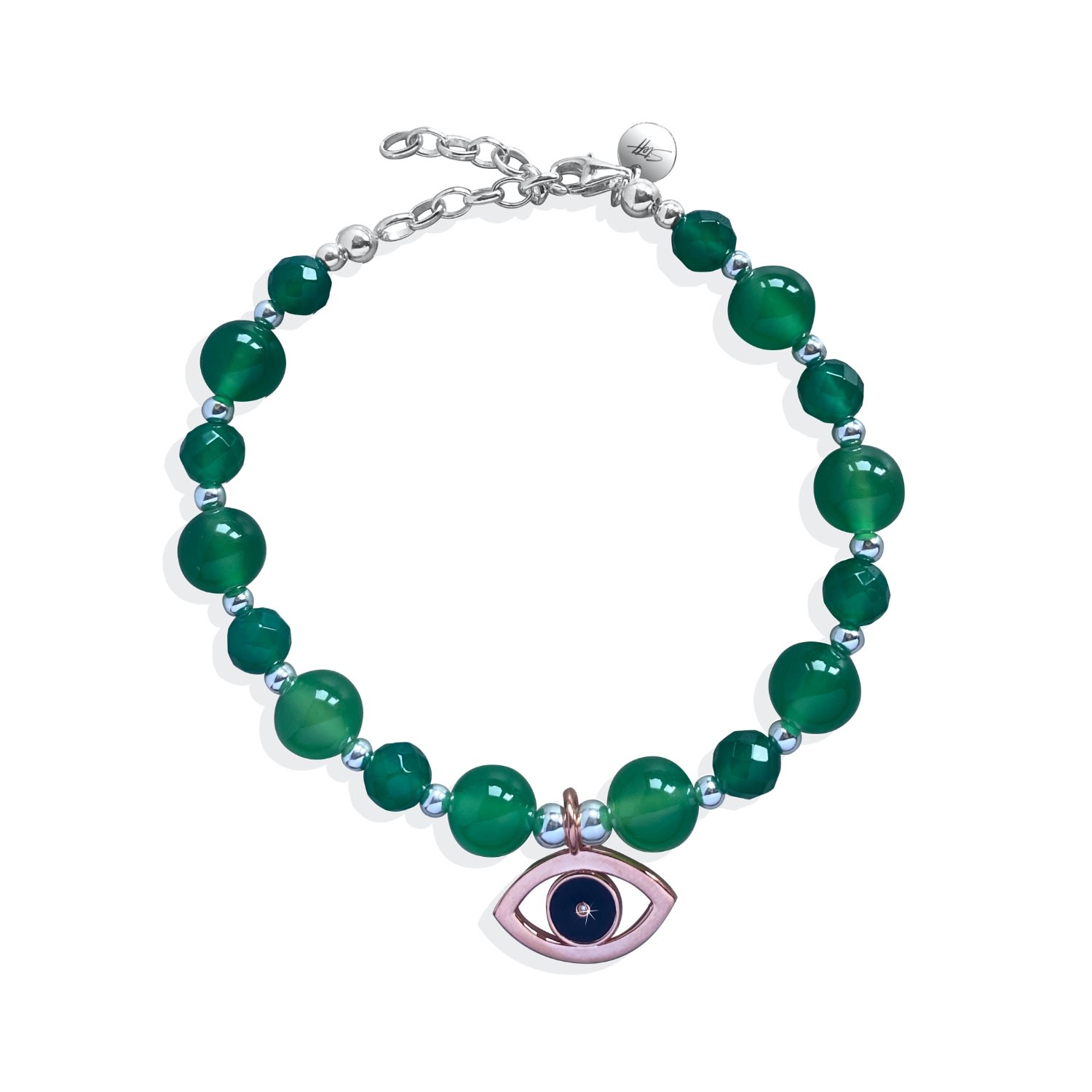 Women’s Green / Rose Gold Silver & Green Onyx Agate Gemstone Protection Bracelet Steff Jewellery
