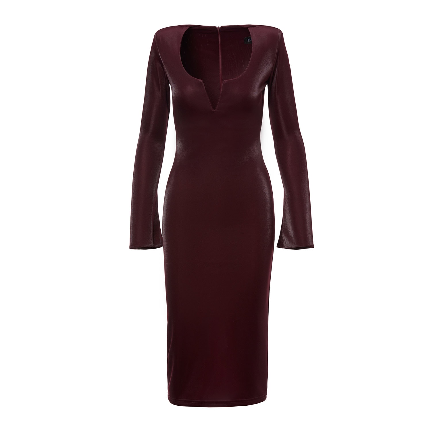 Bluzat Women's Pink / Purple Burgundy Bodycon  Midi Dress With V Neck Detail And Structured Shoulders In Pink/purple
