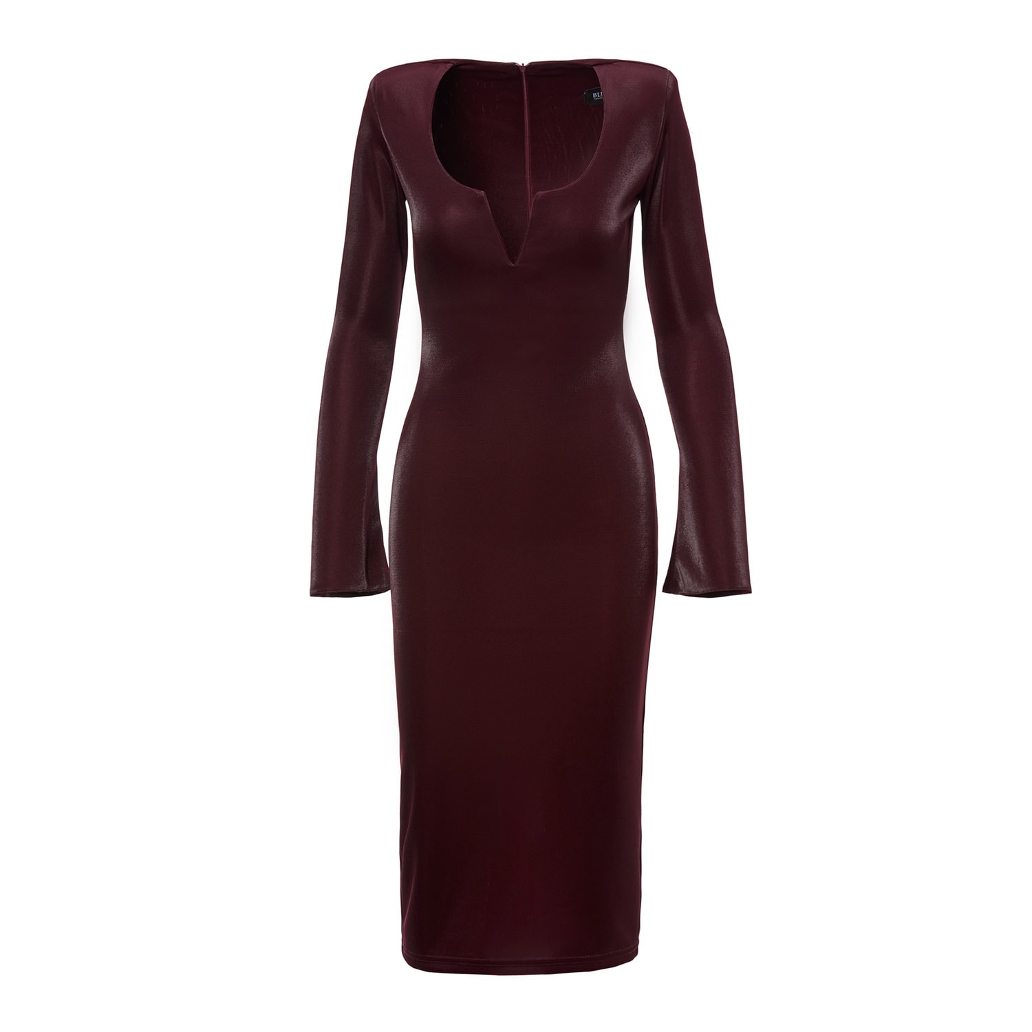 Women’s Pink / Purple Burgundy Bodycon Midi Dress With V Neck Detail And Structured Shoulders Large Bluzat