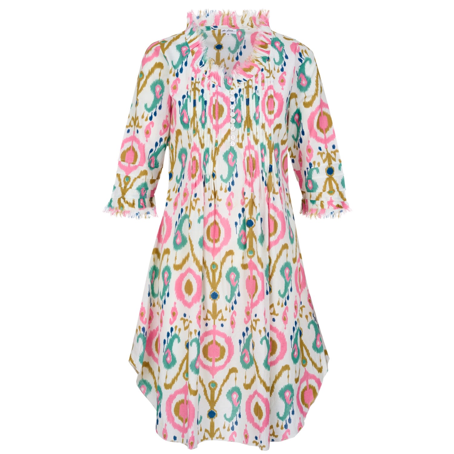 At Last... Women's Annabel Cotton Tunic In White Multi Ikat In White