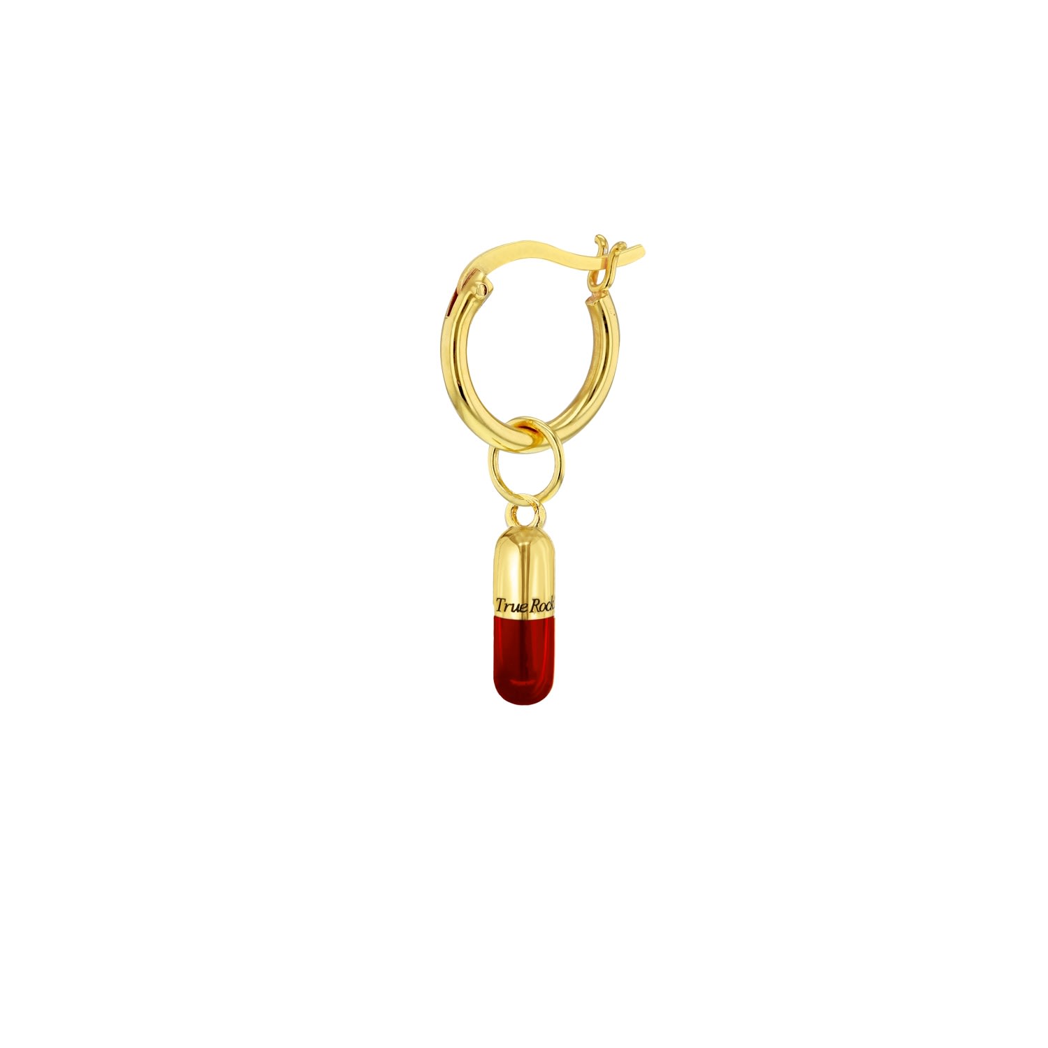 Men’s Gold / Red 18Kt Gold Plated & Red Mini Pill Charm On Gold Plated Hoop True Rocks