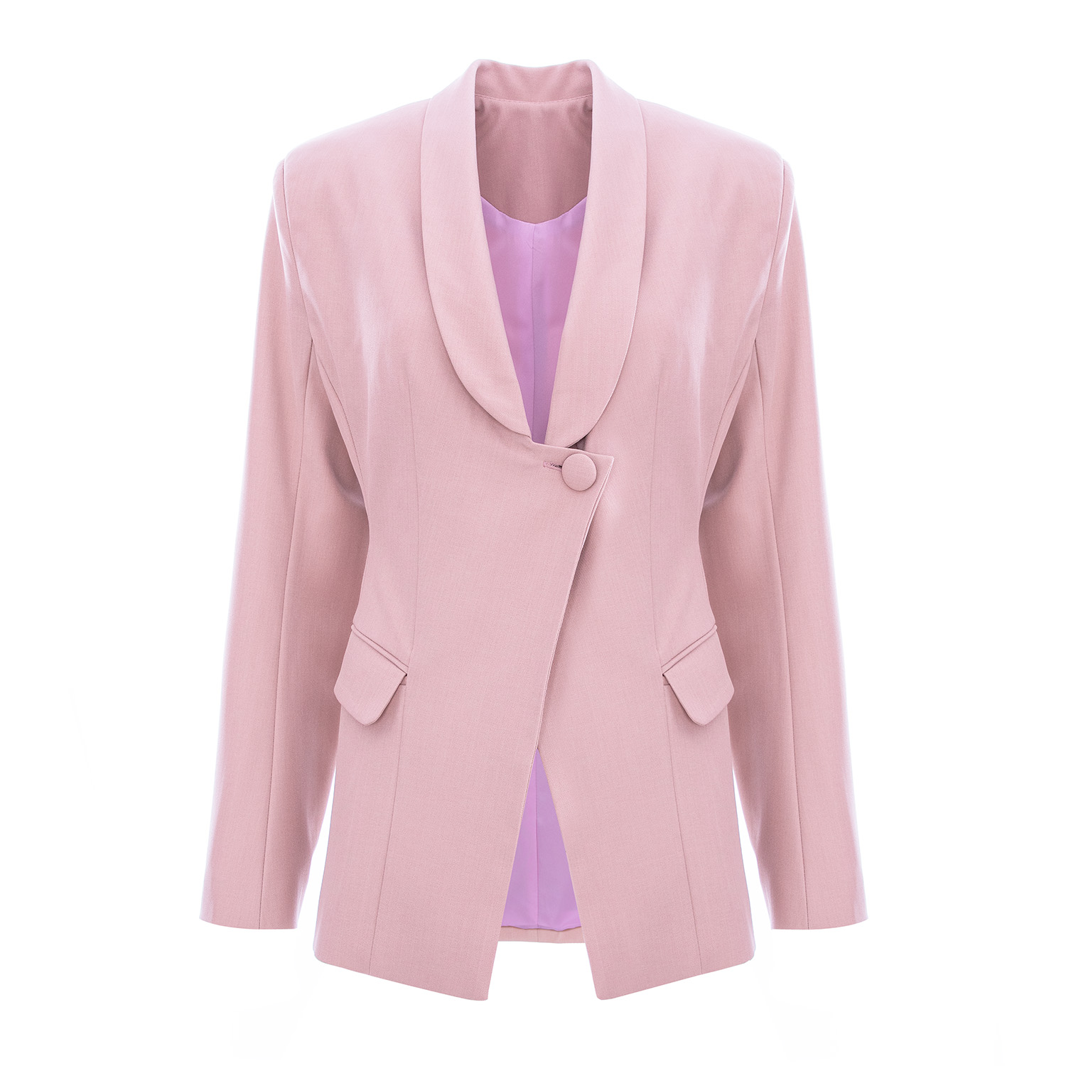 Bluzat Women's Pink / Purple Powder Pink Blazer With Front Button In Pink/purple