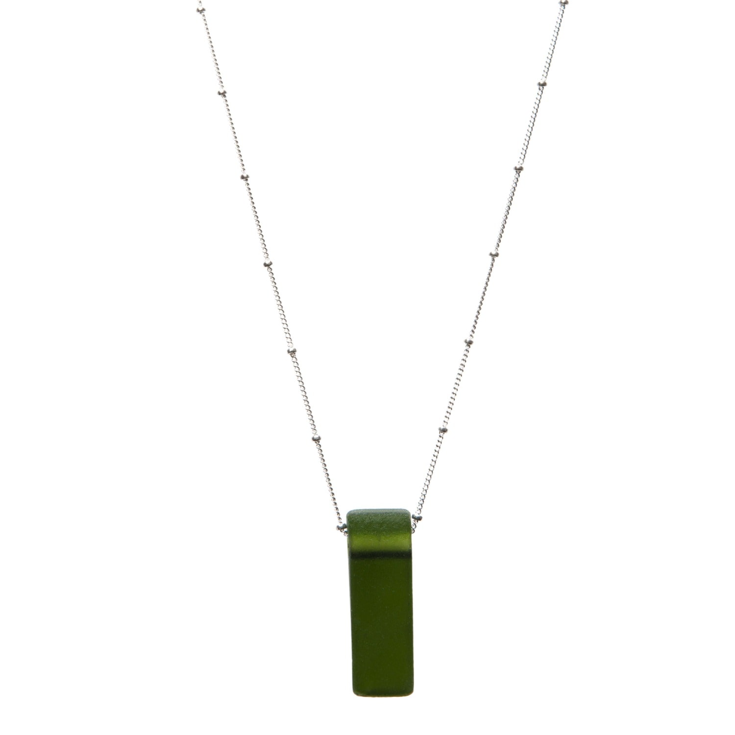 Smart Glass Jewelry Women's Green Recycled Wine Bottle Stiletto Necklace Pine Sterling