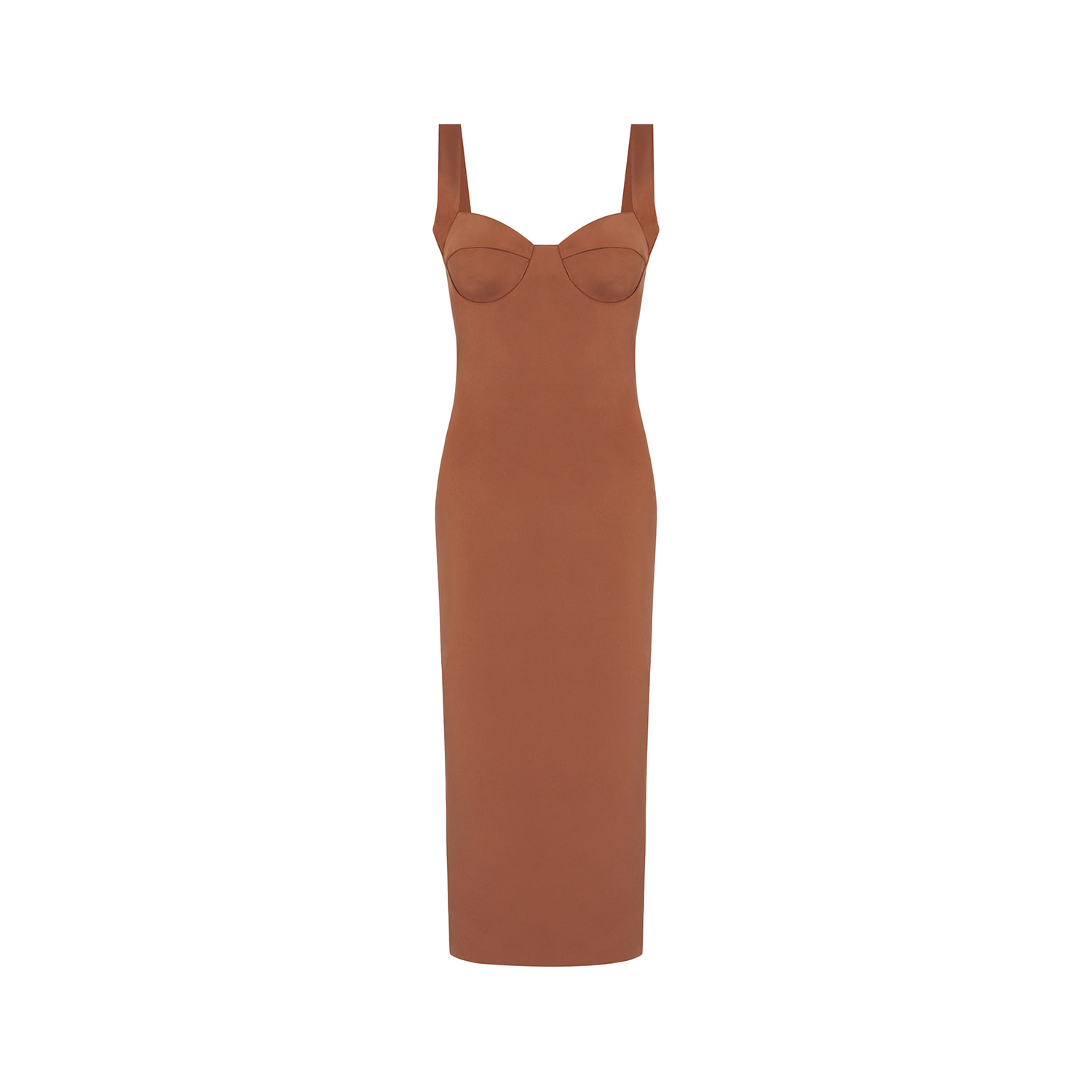Women's Fitted Thick Strap Brown Midi Dress | Small | Rue Les Createurs