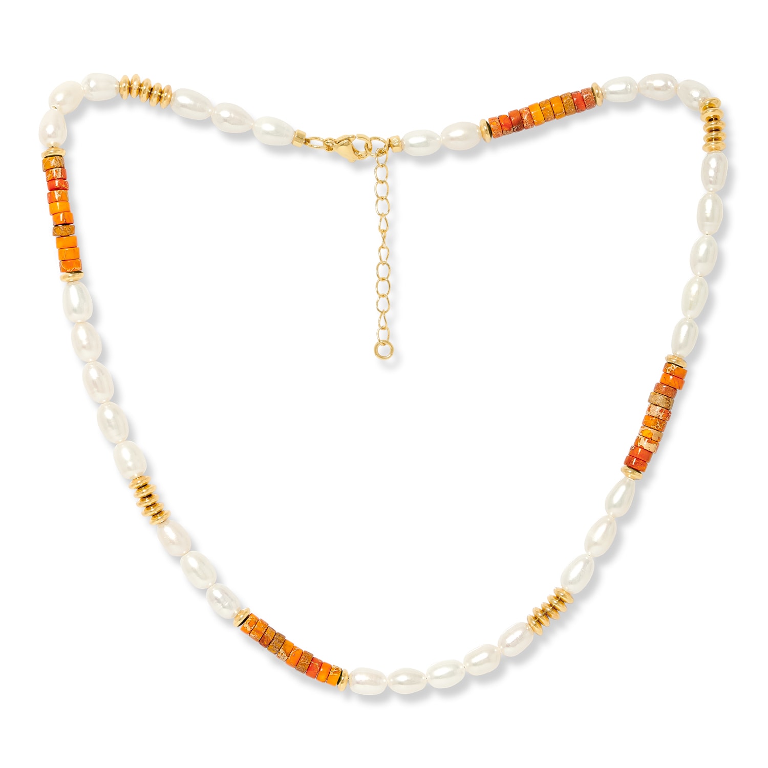 Pearls Of The Orient Online Women's Orange / White Nova Oval Cultured Freshwater Pearls Necklace With Orange Jasper & Gold Beads In Multi