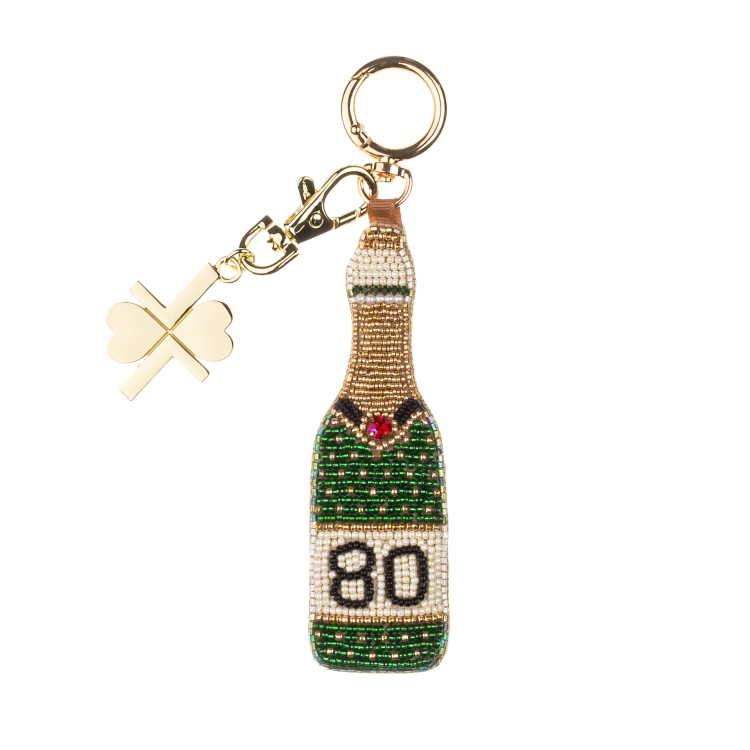 Women’s Gold / Green / White Milestone Birthday Champagne Hand-Beaded Bag Charm – 80Th | Laines London