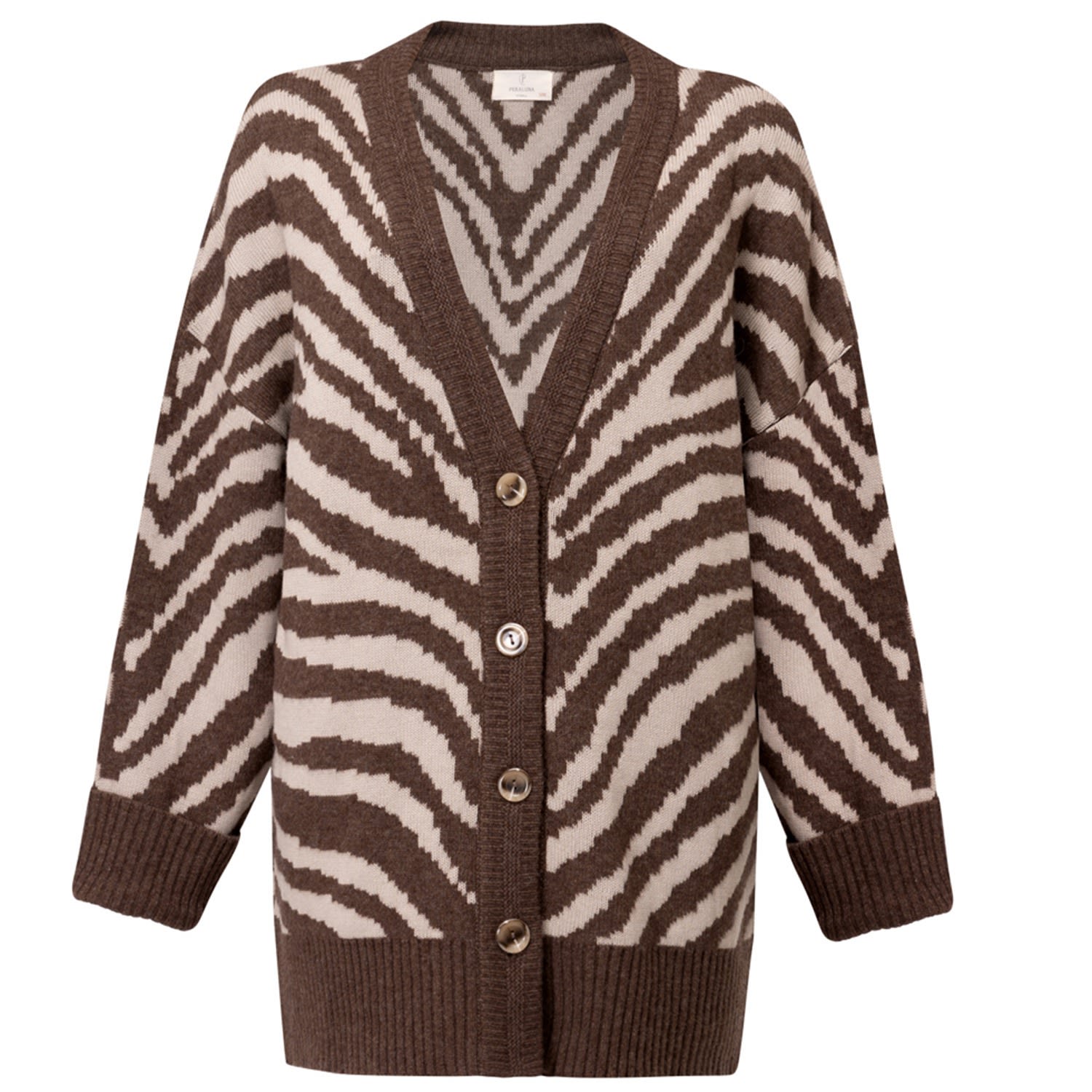 Peraluna Women's Zebra Pattern V-neck Cardigan In Brown In Brown