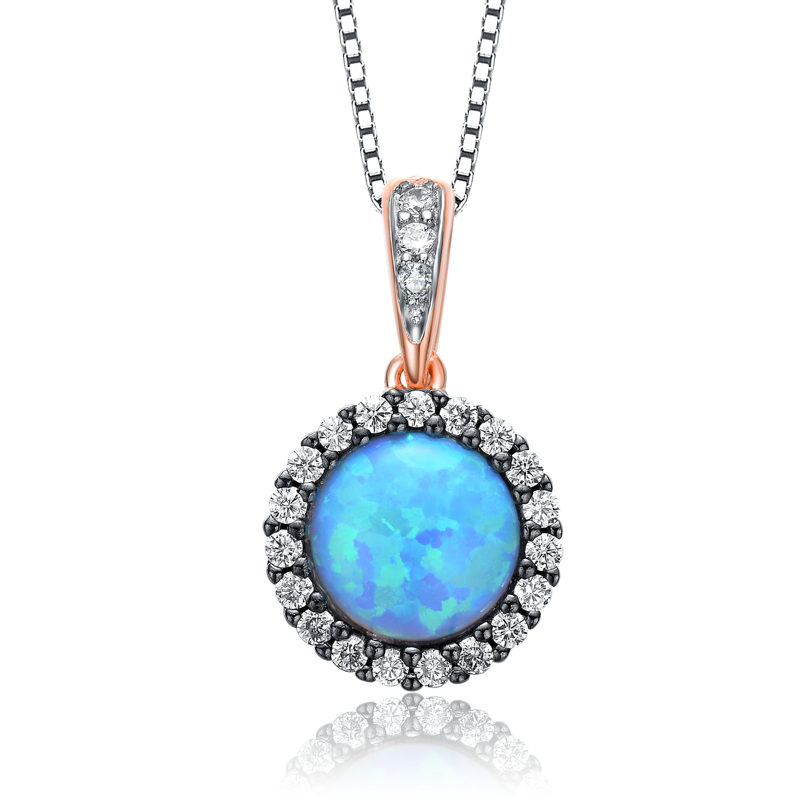 Women’s Rose Gold / Blue / White Marie Opal Round Drop Pendant Genevive Jewelry