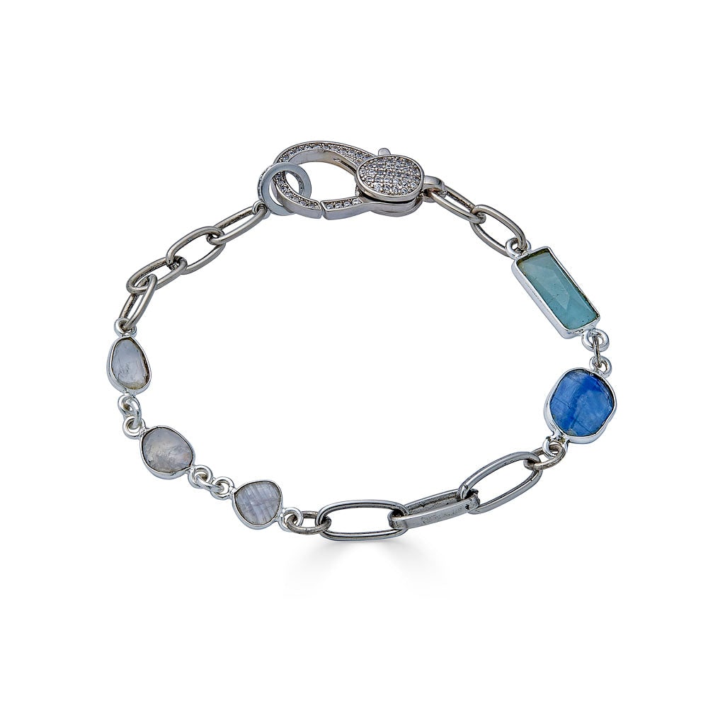 Loni Paul Jewelry Women's Silver Mixed Gemstone Bracelet With Kyanite, Moonstone & Aquamarine In Silver