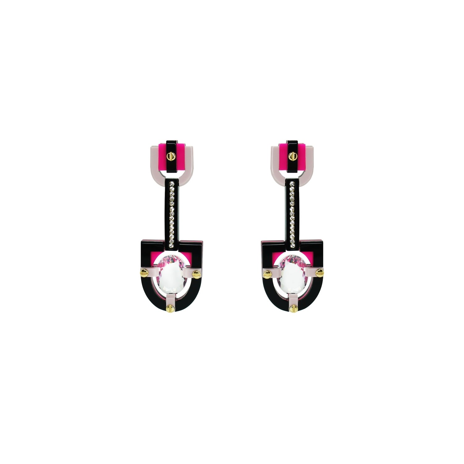 Gissa Bicalho Women's Handmade Acrylic Earring Long Oval Cut Stone Pink In Black