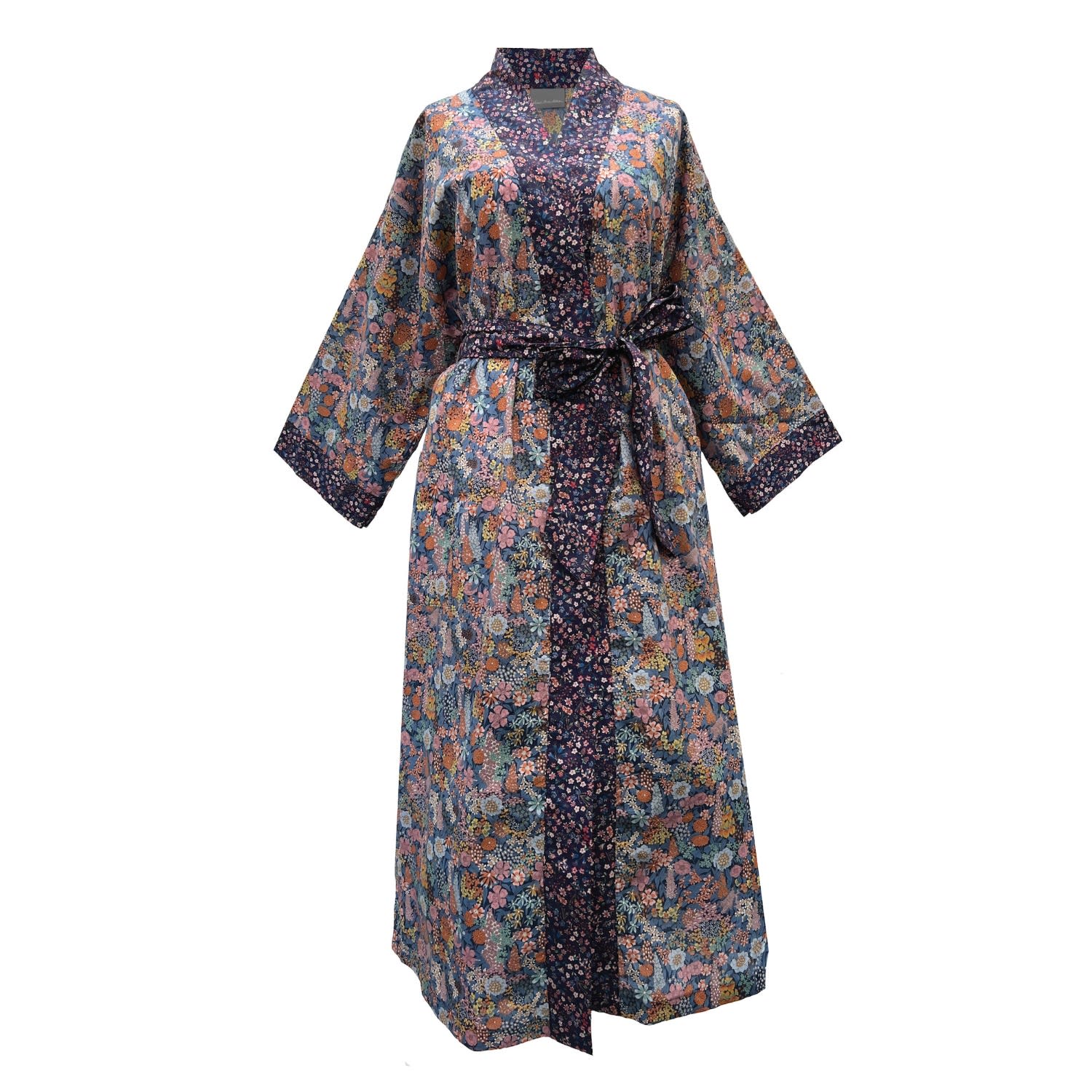 Women's Purple Long Kimono Robe Lilac Ciara - Made With Liberty Fabric | One Size | Lime Tree Design