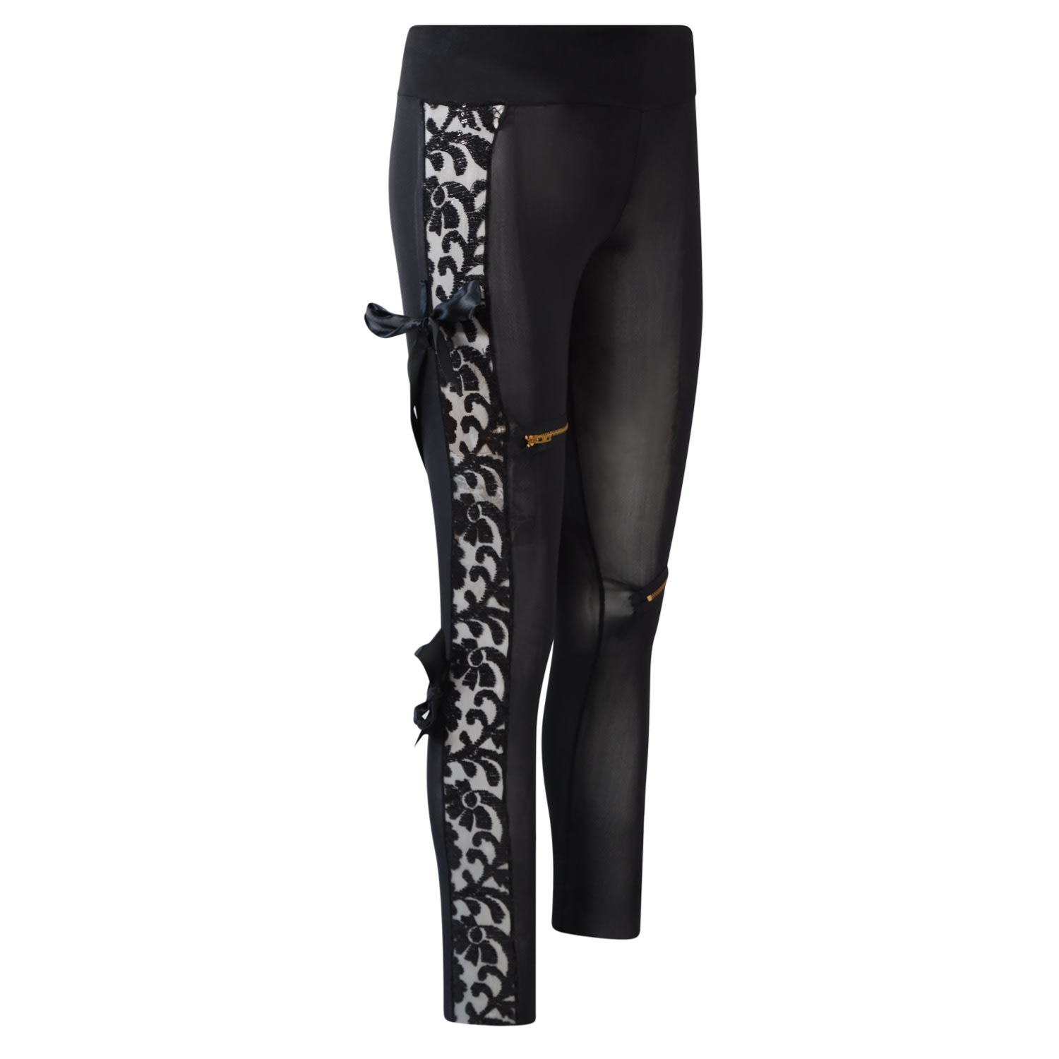 Women’s Black New Edition Bondage Leggings With Satin Bows & Sequin Leg Stripe Extra Large Belle-Et-Bonbon