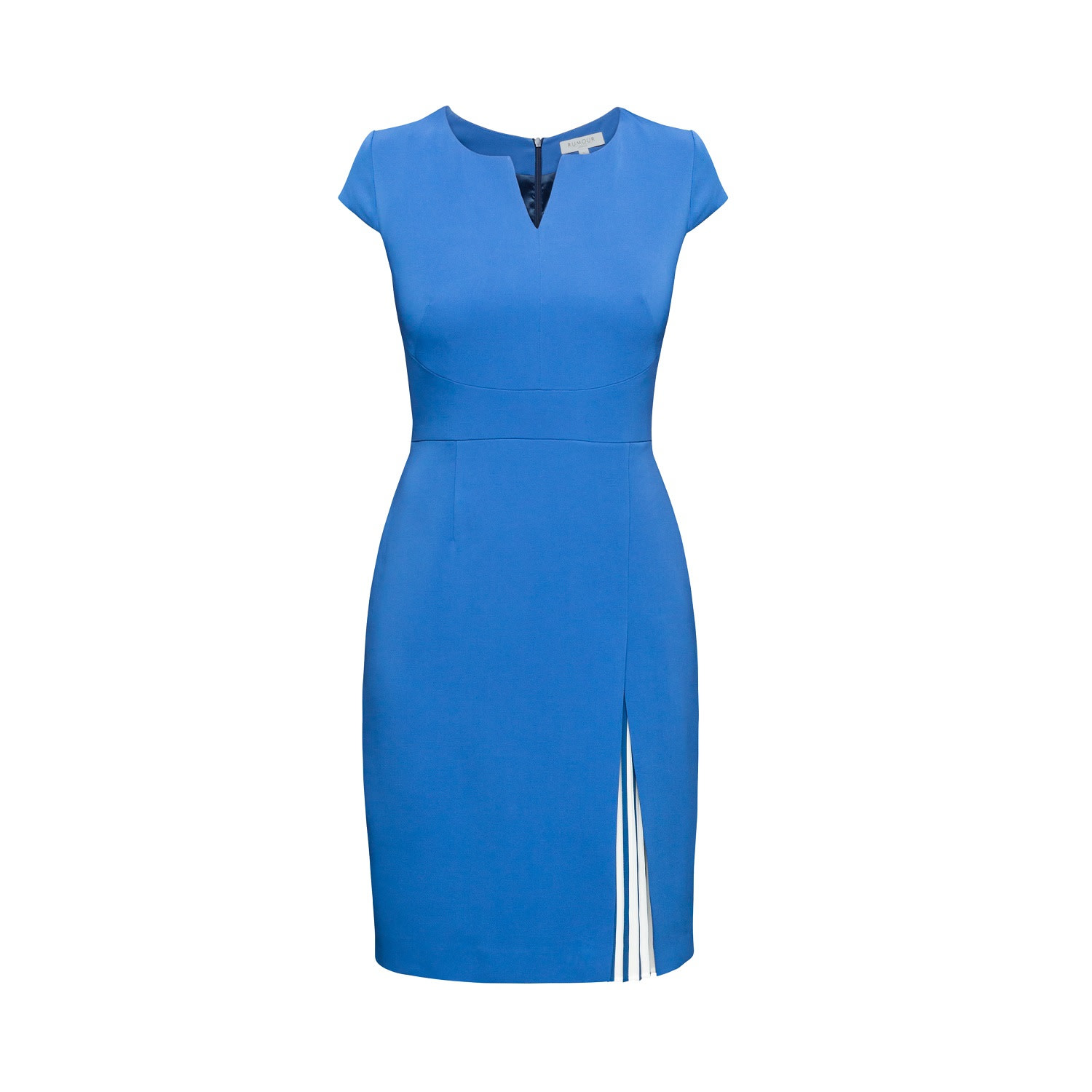 Women's Mariana Blue Stretch-Crepe Dress With Capped Shoulder & Pleated Deatail