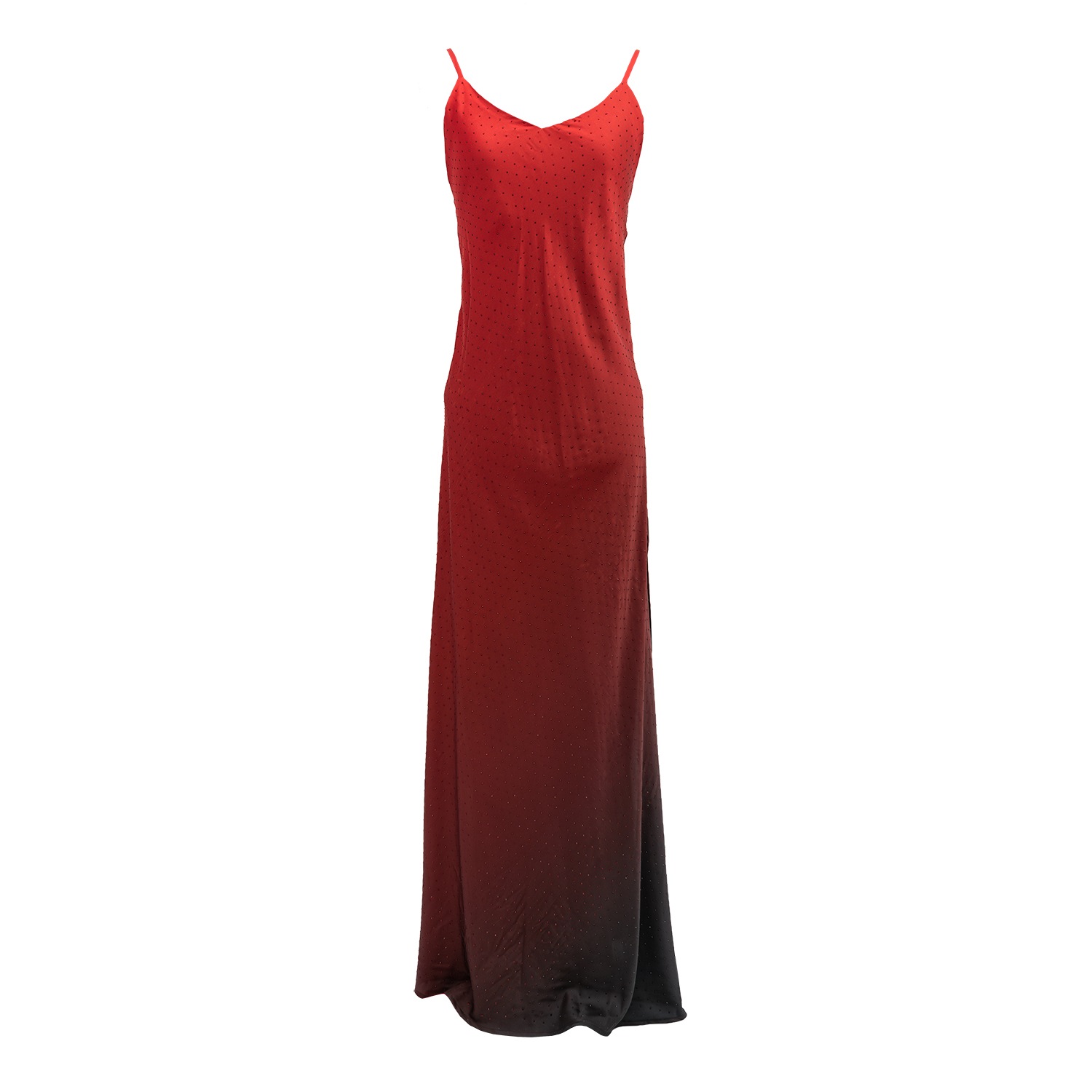 Women’s Red / Black Red Ombre Rhinestones Satin Cami-Slip U-Neck Maxi Dress Medium Janara Jones