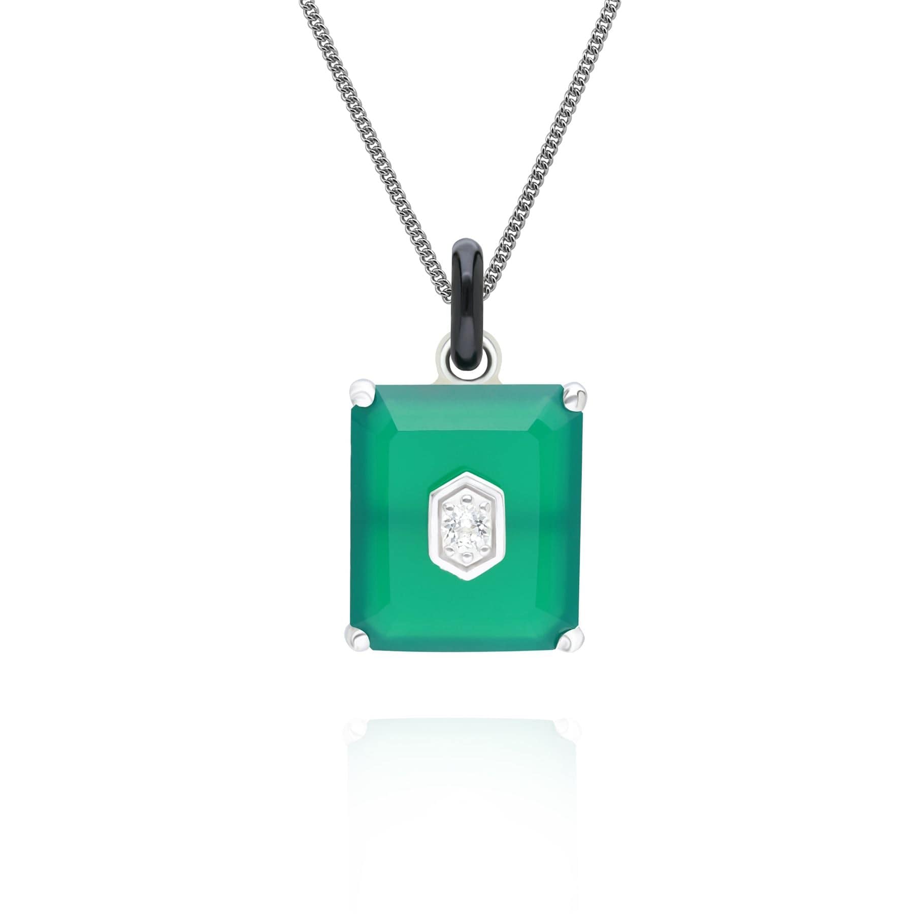 Women’s Green / Silver Black Enamel, Green Chalcedony & Topaz Pendant In Sterling Silver Gemondo