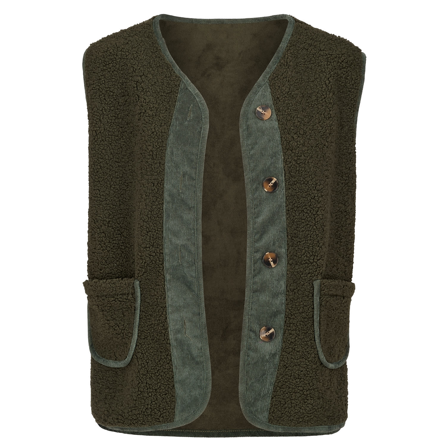 At Last... Women's Green Fleece Gilet In Olive In Green
