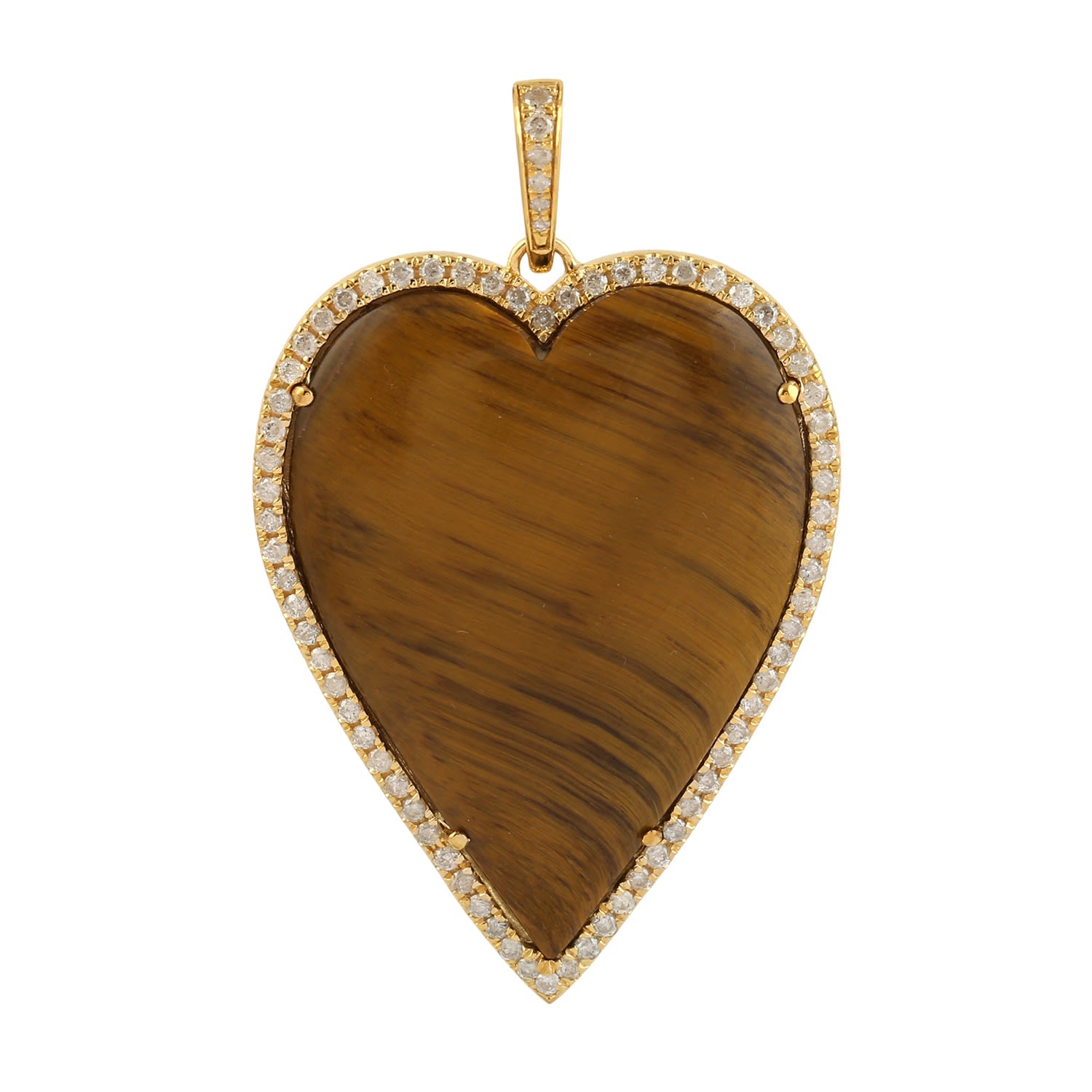 Artisan Women's Brown / Gold / White Luxury Tiger Eye & Diamond Heart Necklace In Yellow Gold In Brown