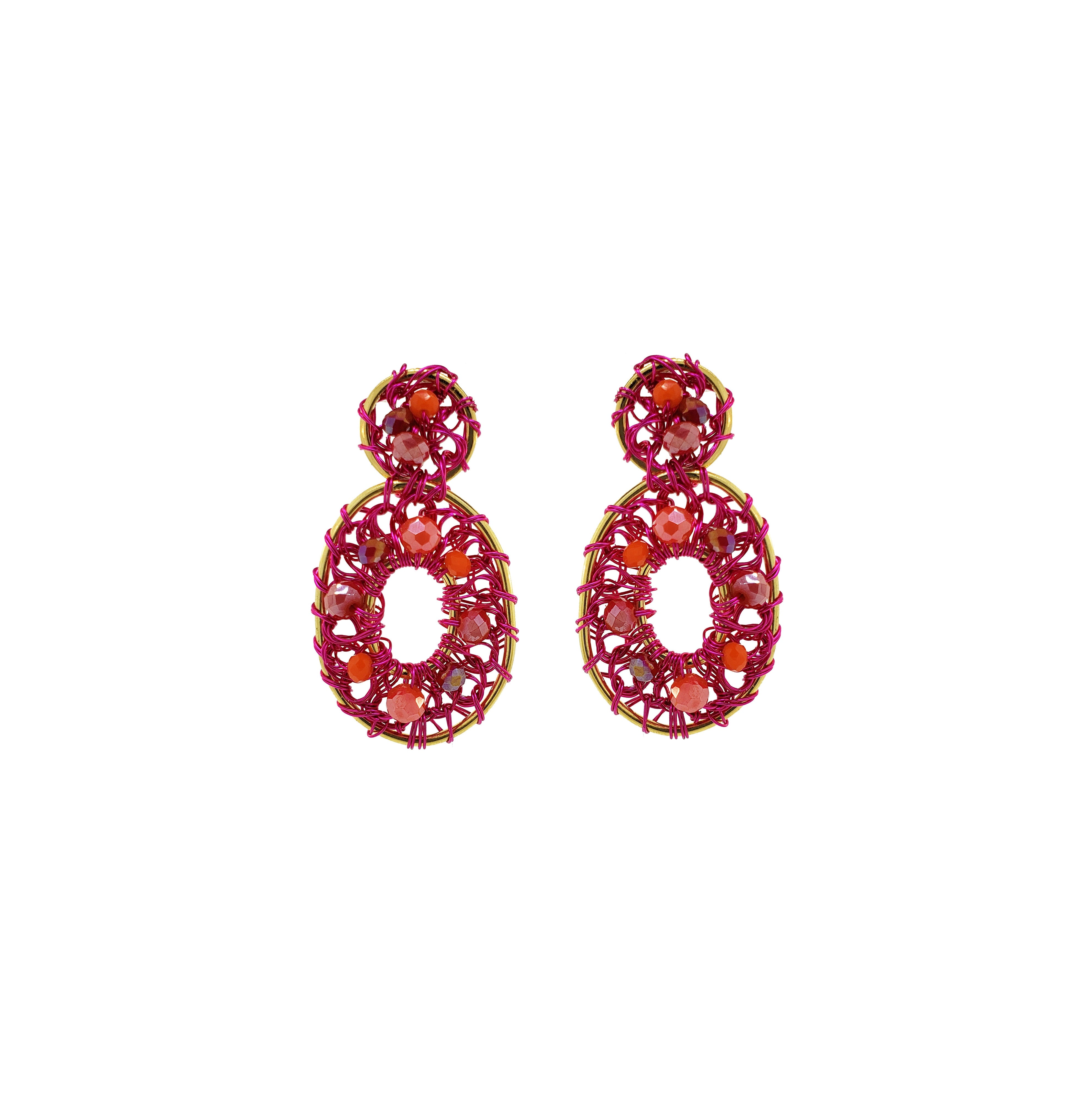 Lavish By Tricia Milaneze Women's Gold / Pink / Purple Neon Fuchsia Mix Moira Drop Handmade Earrings